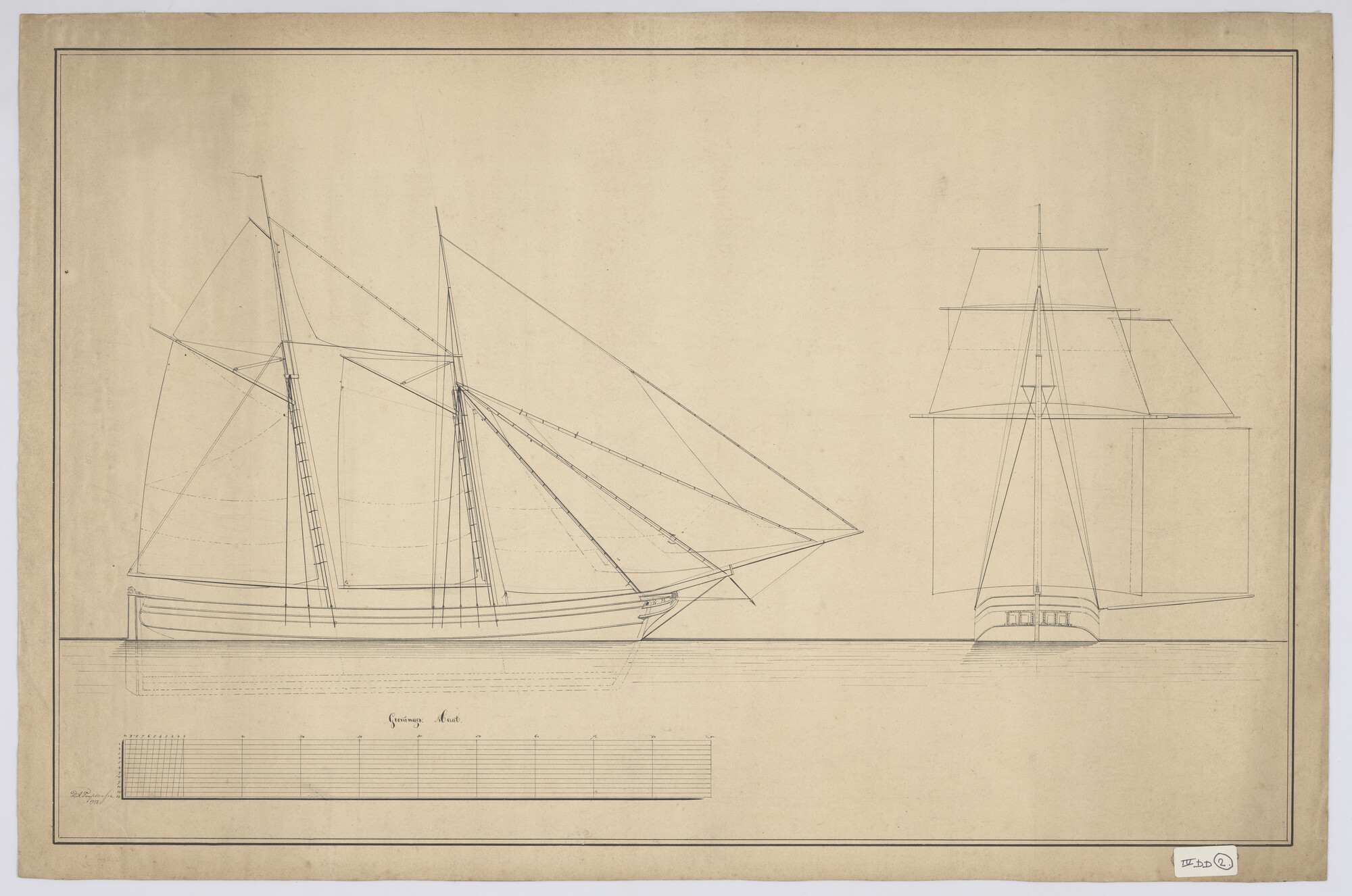 S.1156(05)0011; Tuigtekening van een Groninger Galjoot; technische tekening