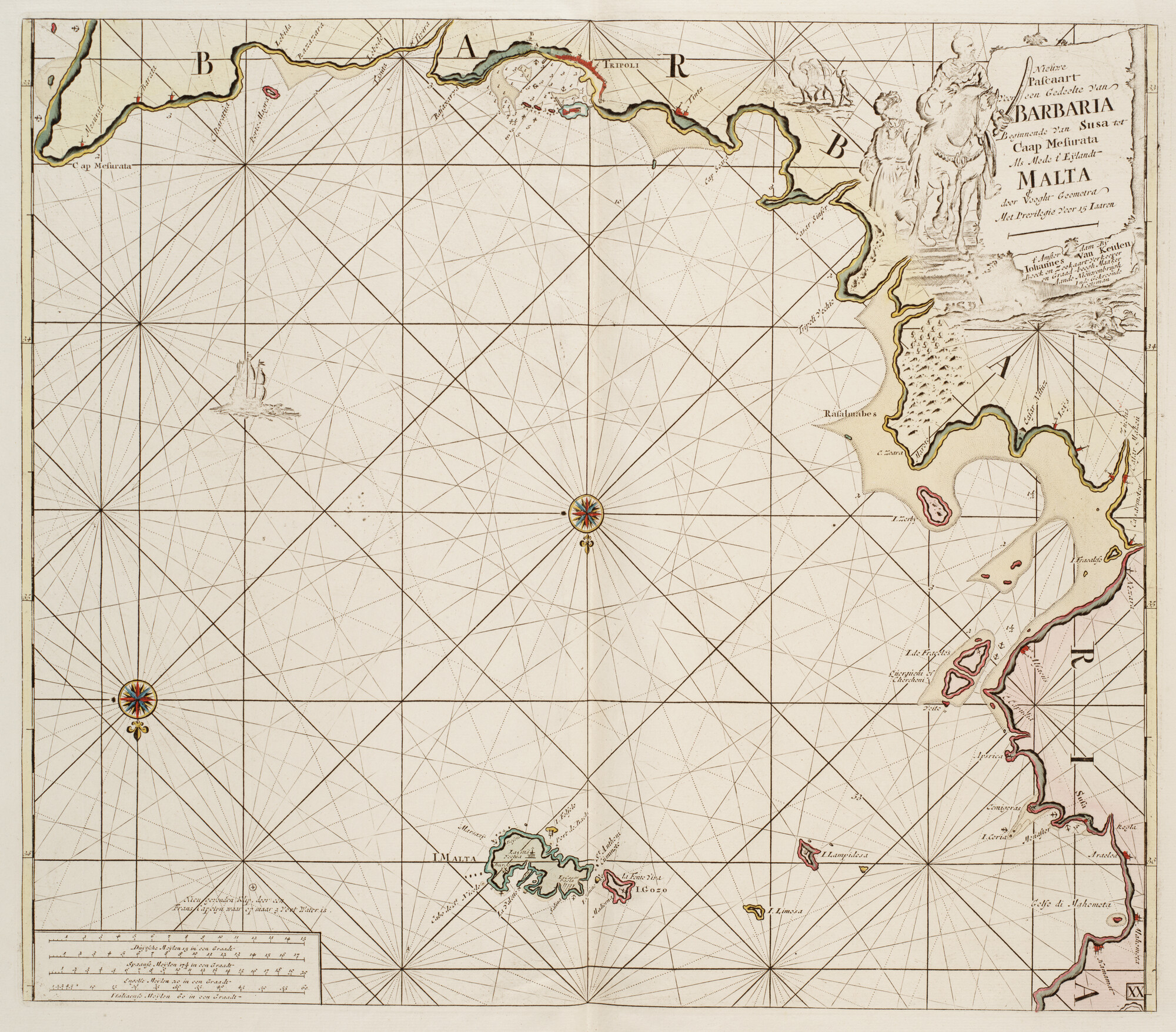 B.0032(109)2 [kaart 140]; Zeekaart van een deel van de kust van Libië en Tunesië, met Malta; zeekaart