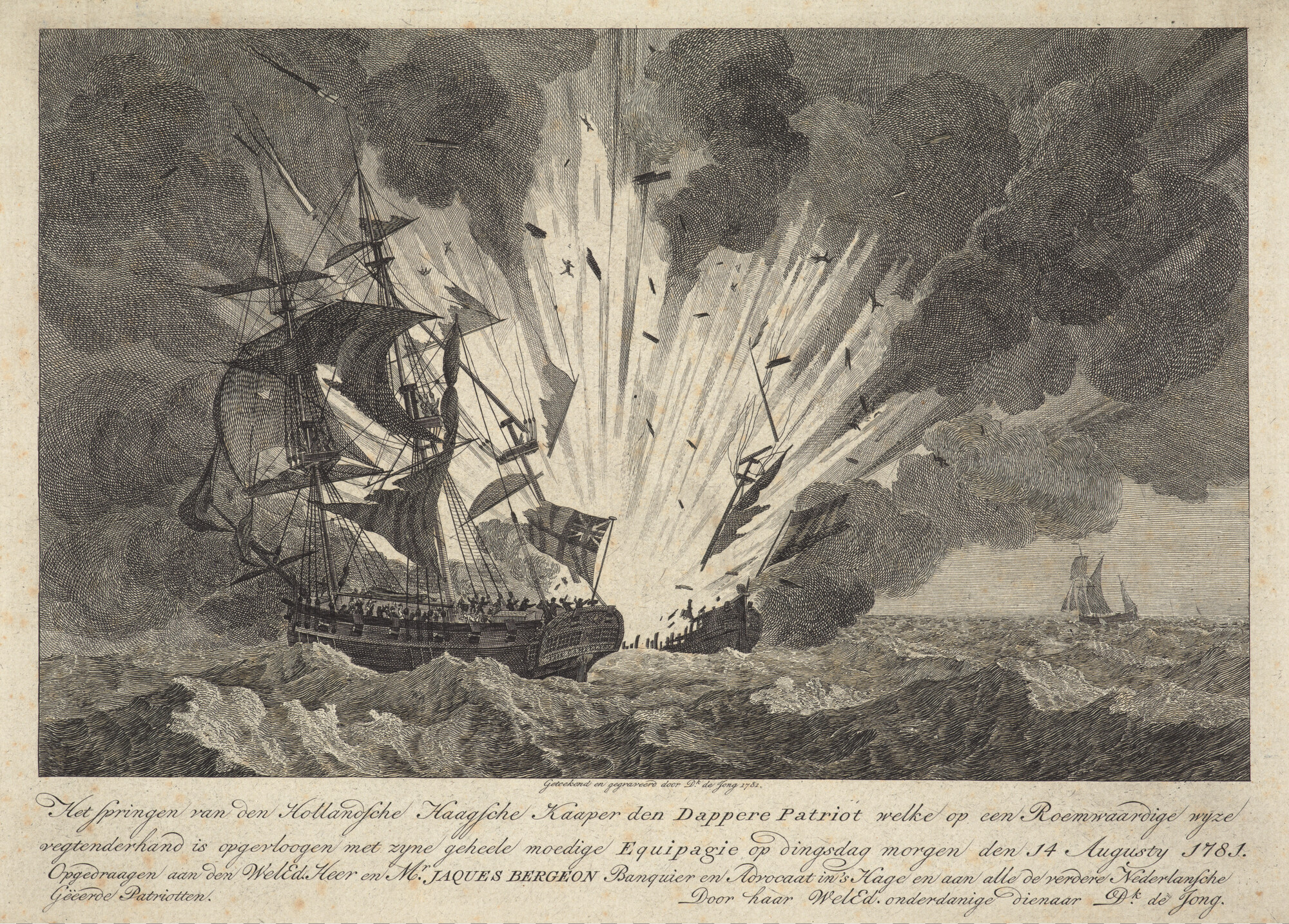 A.0149(0508); Het in de lucht vliegen van de Haagse Kaper de 'Dappere Patriot' op 14; prent