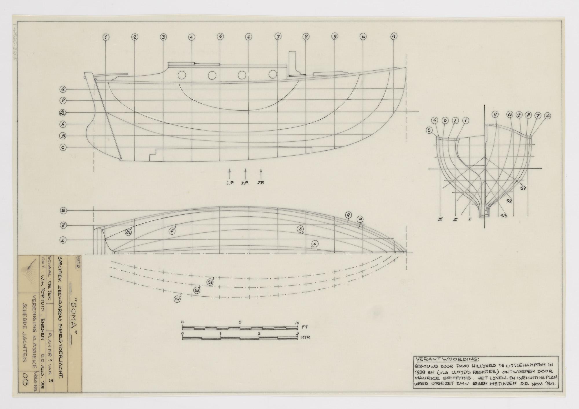 2023.0284-1; Technische tekening van het zeewaardige Engelse toerjacht Soma; technische tekening