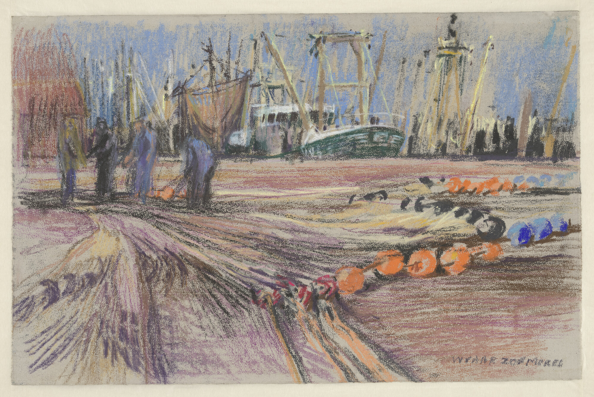 A.5537(01); Kotters aan de kade te Den Oever; tekening