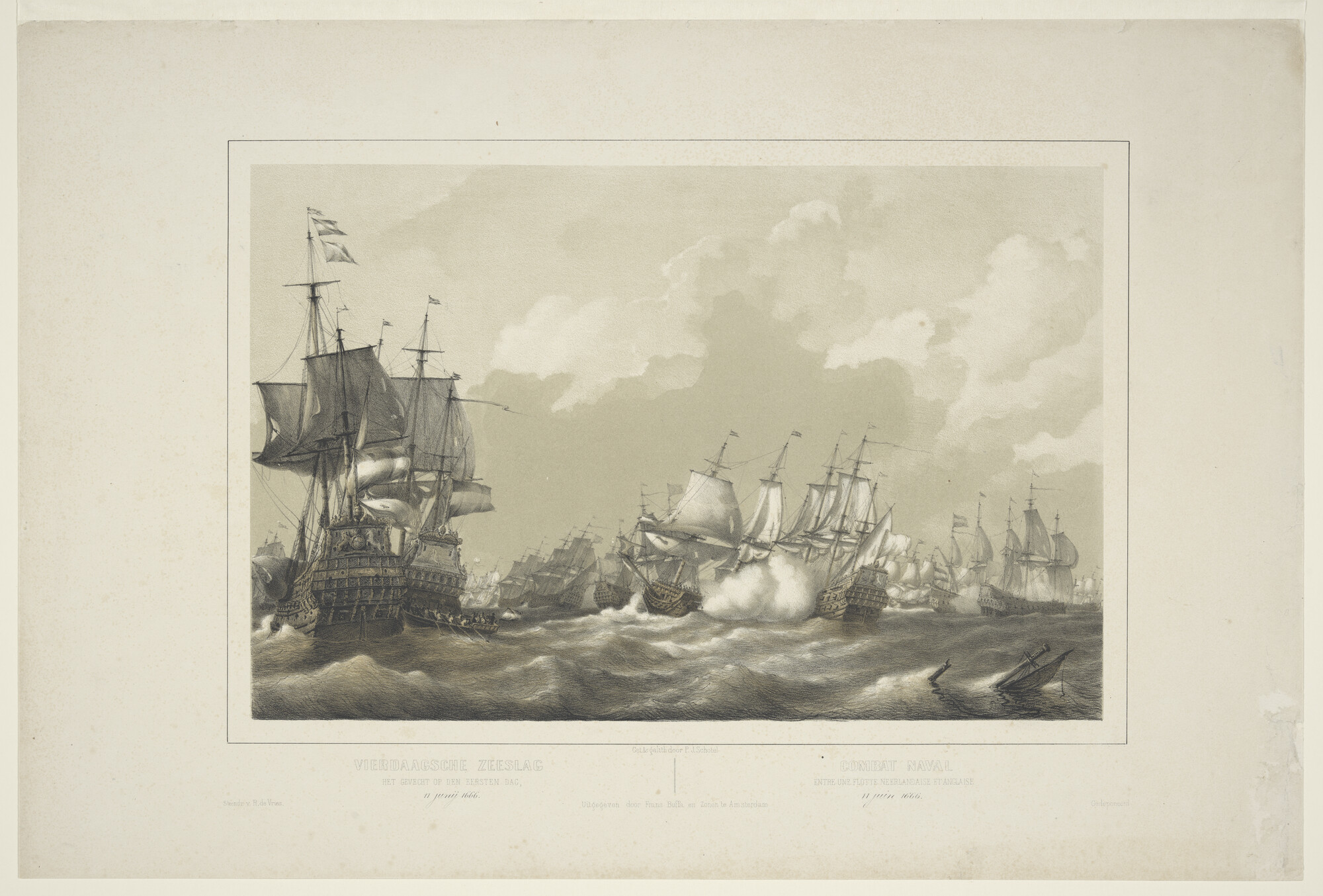 A.3002(03a); De Vierdaagse Zeeslag : het gevecht op de eerste dag, 11 juni 1666; prent