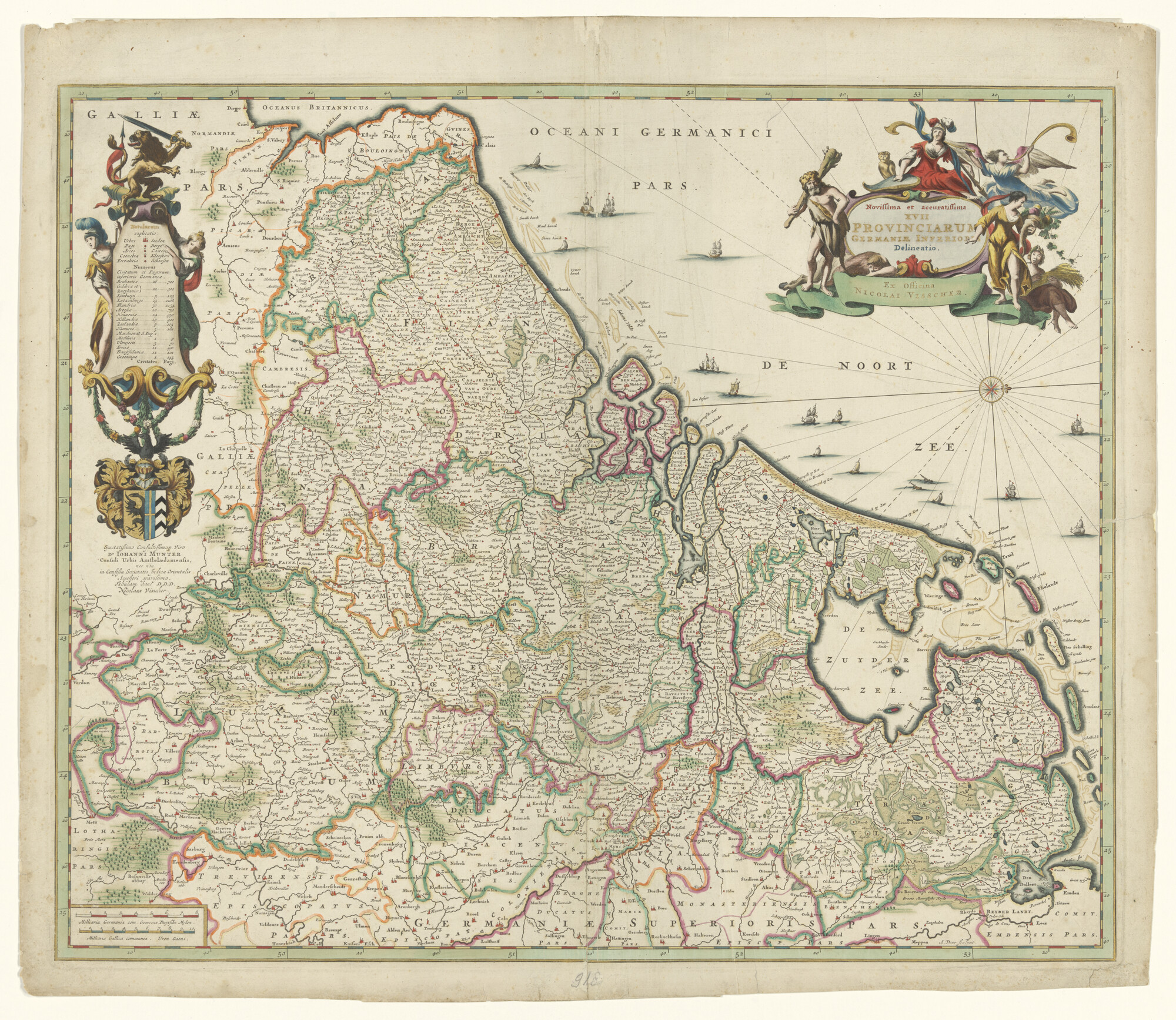 A.0145(211)080; Met de hand gekleurde kaart van de Zeventien Provinciën; landkaart