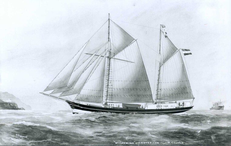 A.5204(08); Het schoenerschip 'Wilhelmina'; tekening