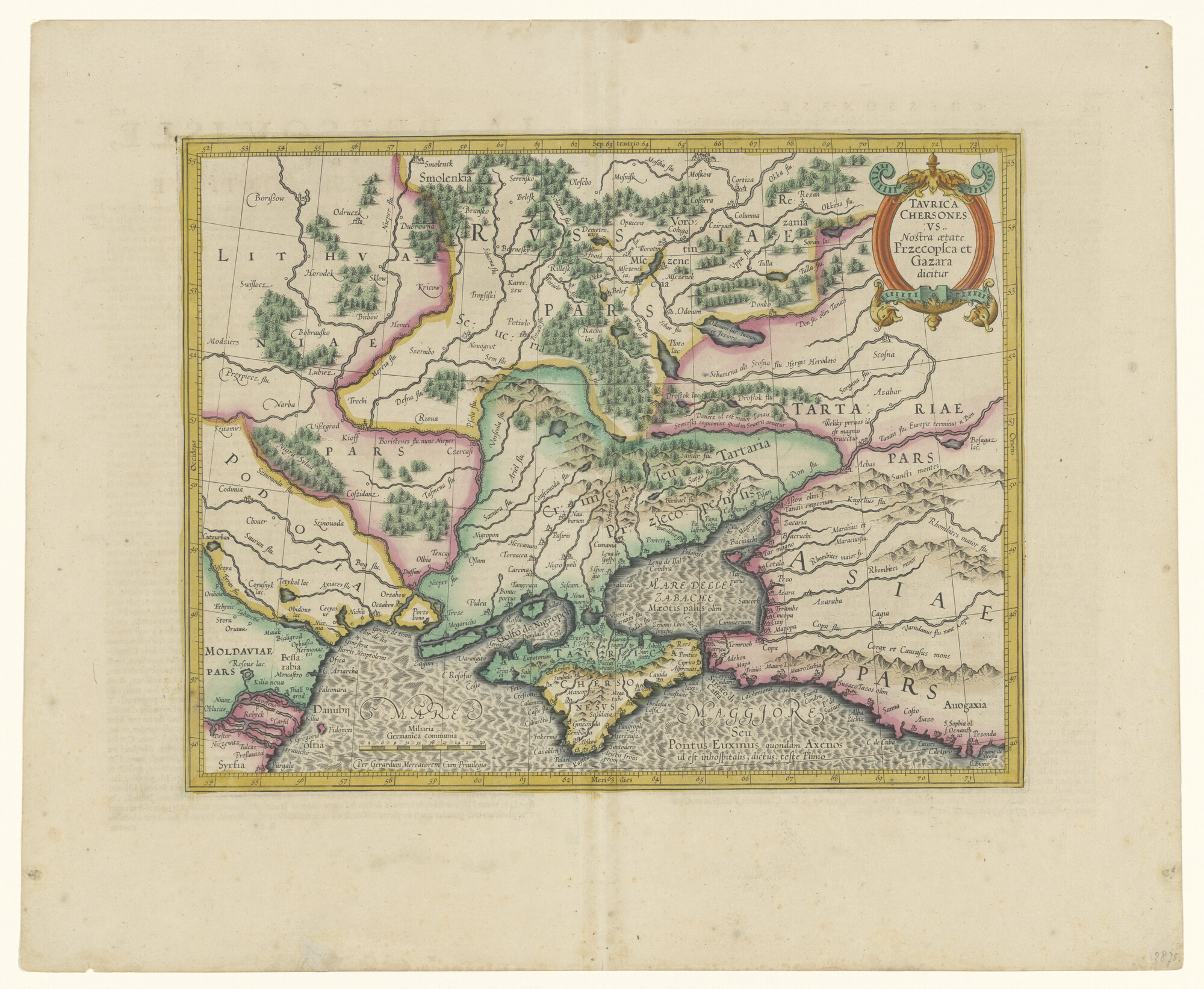 A.0145(211)029; Met de hand gekleurde kaart van Oost-Europa benoorden de Zwarte Zee door Gerardus Mercator; landkaart