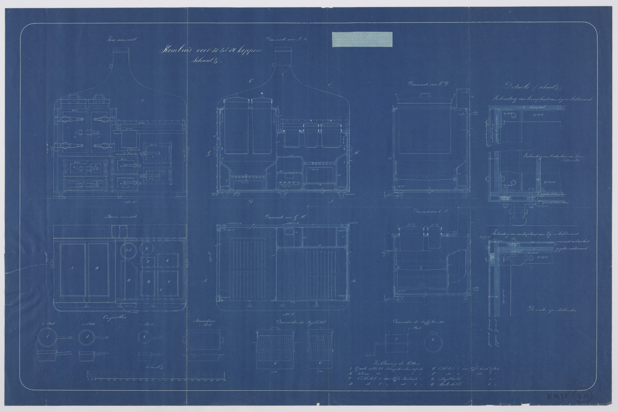 S.2175(4773); Kombuis voor een bemanning van 50 tot 80 koppen; technische tekening