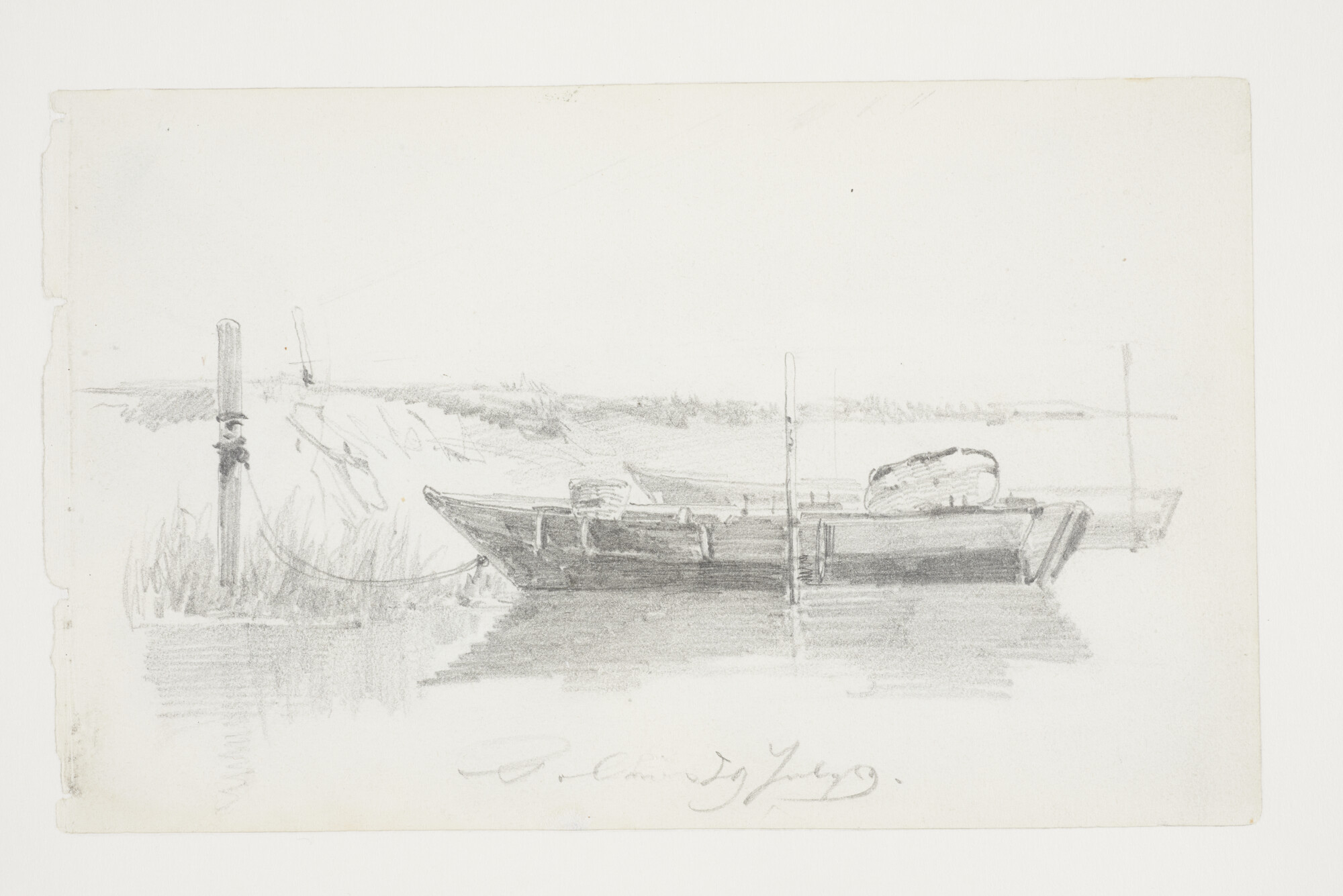 A.5579(07); Een afgemeerde roeiboot; tekening