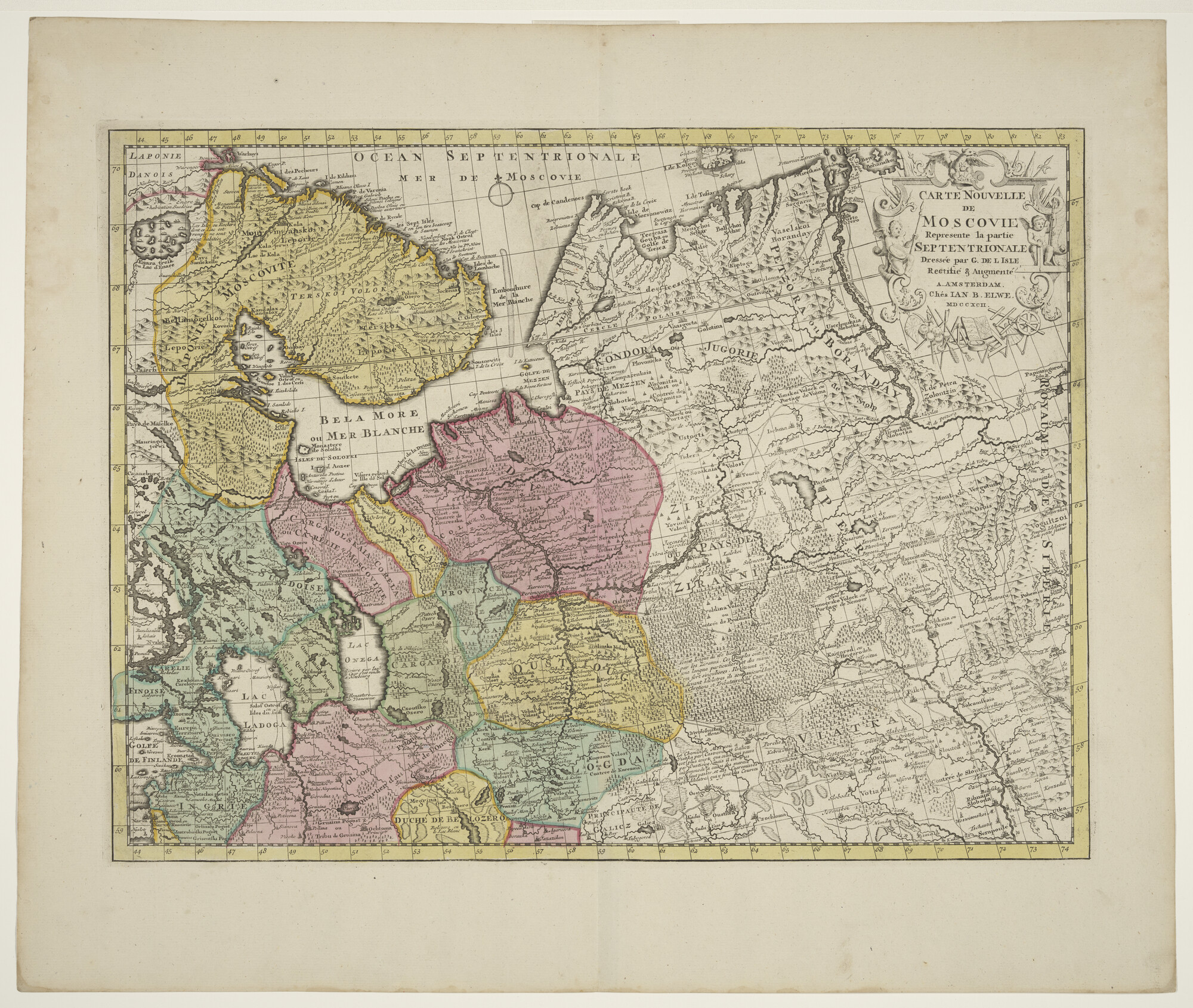 A.0145(211)179; Met de hand gekleurde kaart naar Guillaume De l'Isle (1675 - 1726), van Moscovië; landkaart