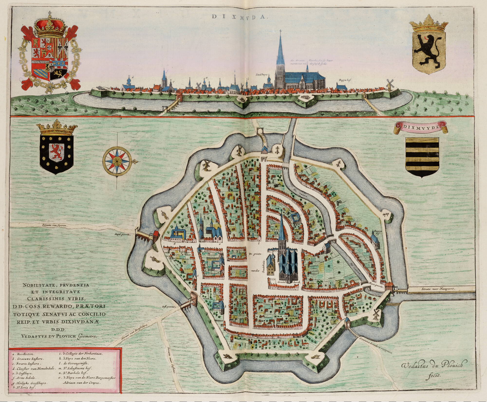 S.1034(16) [kaart 044]; Plattegrond van en gezicht op Diksmuide; plattegrond