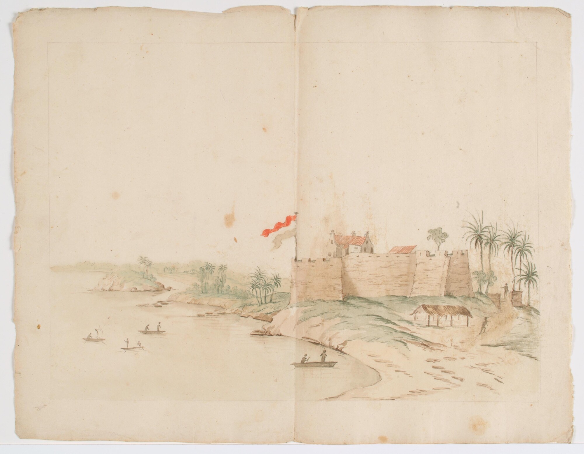 2004.5210; Nederlands fort aan de kust van West-Afrika; tekening