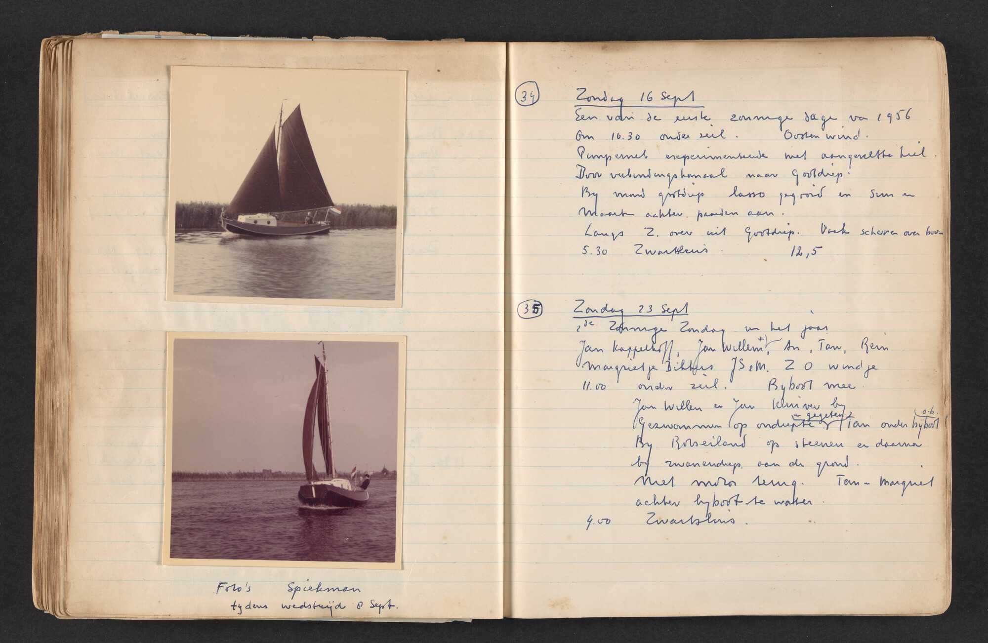2017.0792; Logboek c.q. fotoalbum van reizen met zeeschouw Grutto in Nederland, 1955-1957; logboek