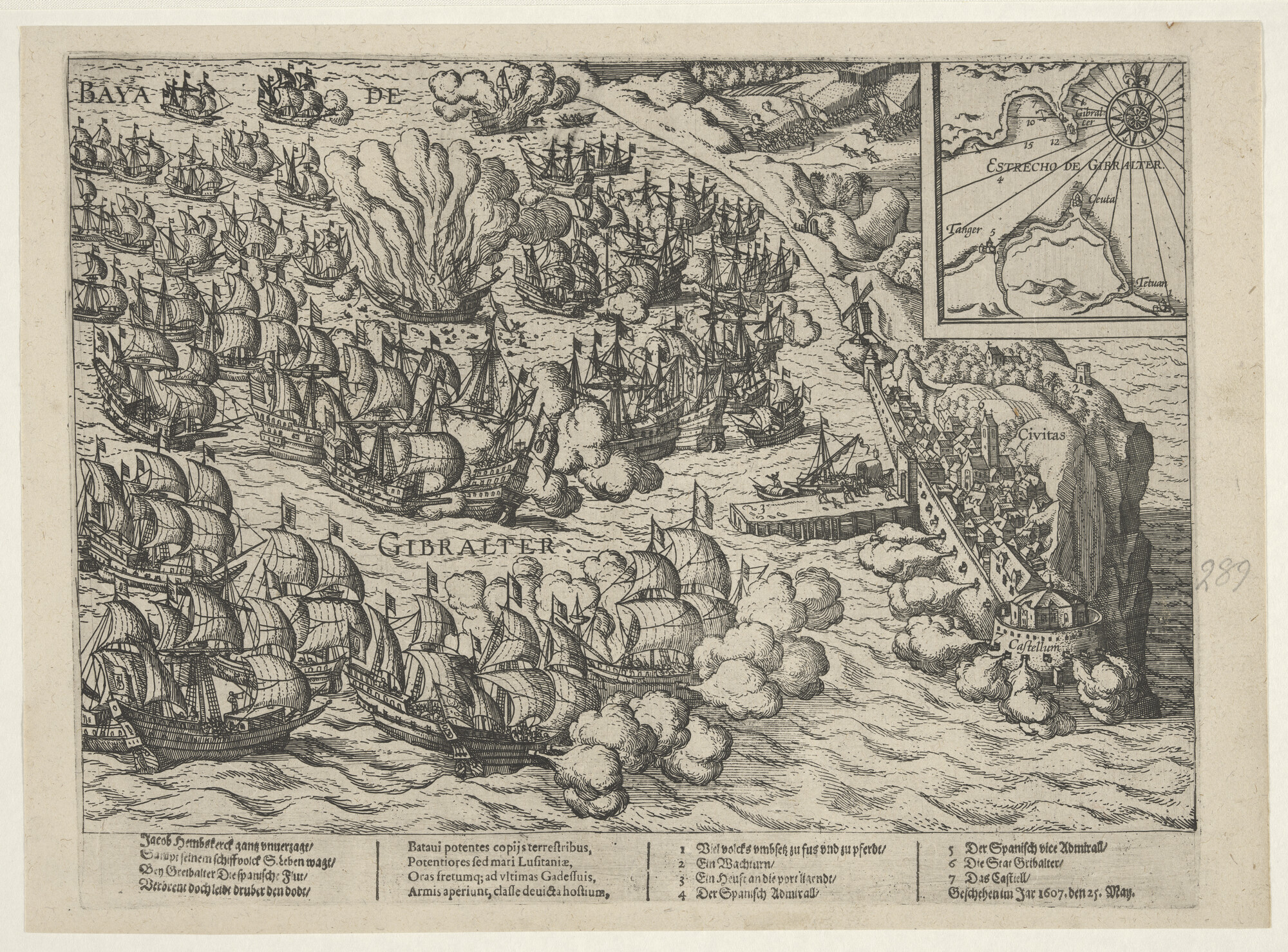 A.0145(027)355; Zeeslag bij Gibraltar, 25 april 1607; prent