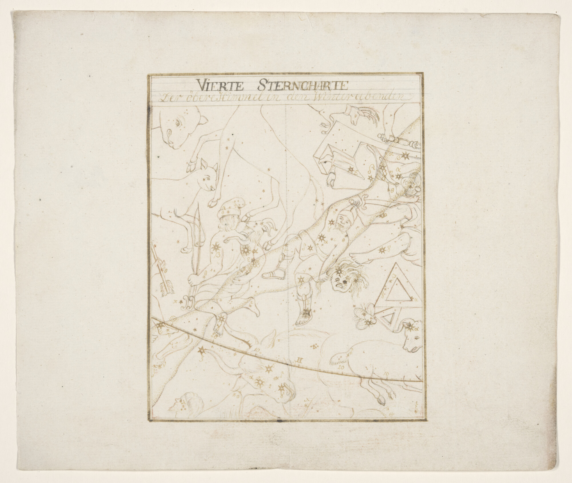 A.0518(04); Deel van de boven sterrenhemel. Anonieme Duitse tekening uit de achttiende eeuw; sterrenkaart