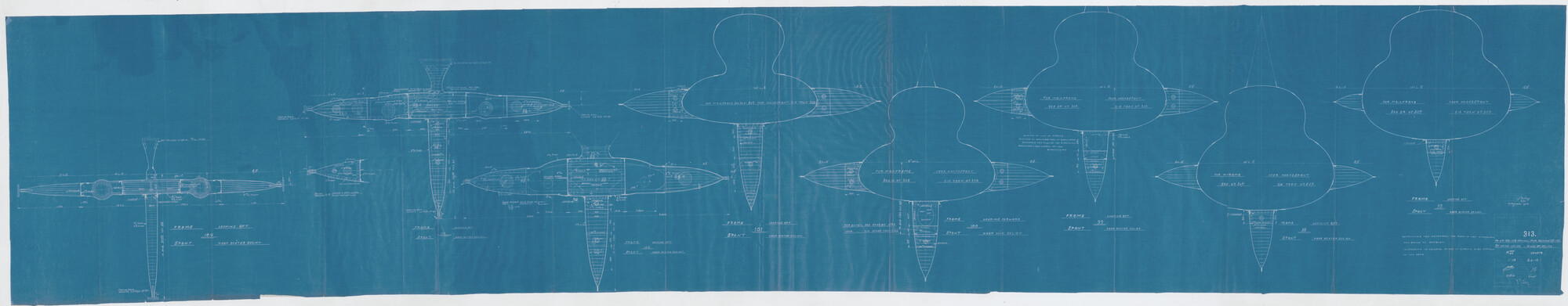 S.2175(3835); Dwarsdoorsneden  over diverse spanten aan boord van de onderzeeboot  Hr.Ms. 'K II'.; technische tekening