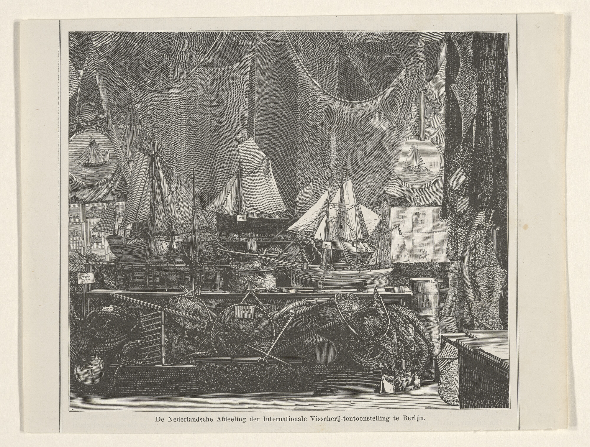 S.7363(02); De Nederlandse afdeling van de Internationale Visserijtentoonstelling te [...]; prent