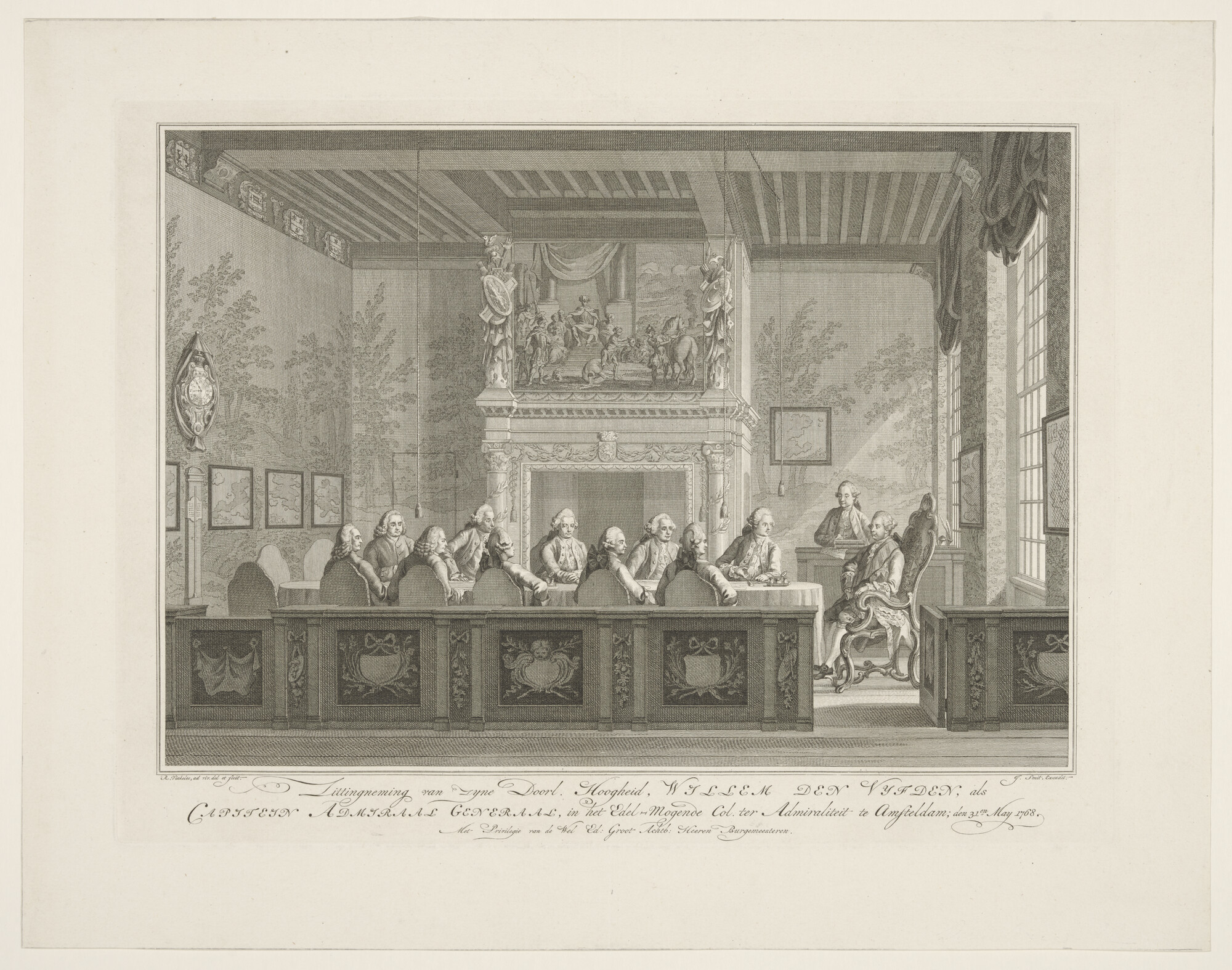 A.5653(02); De zittingneming van Willem V ter admiraliteit in 1768; prent