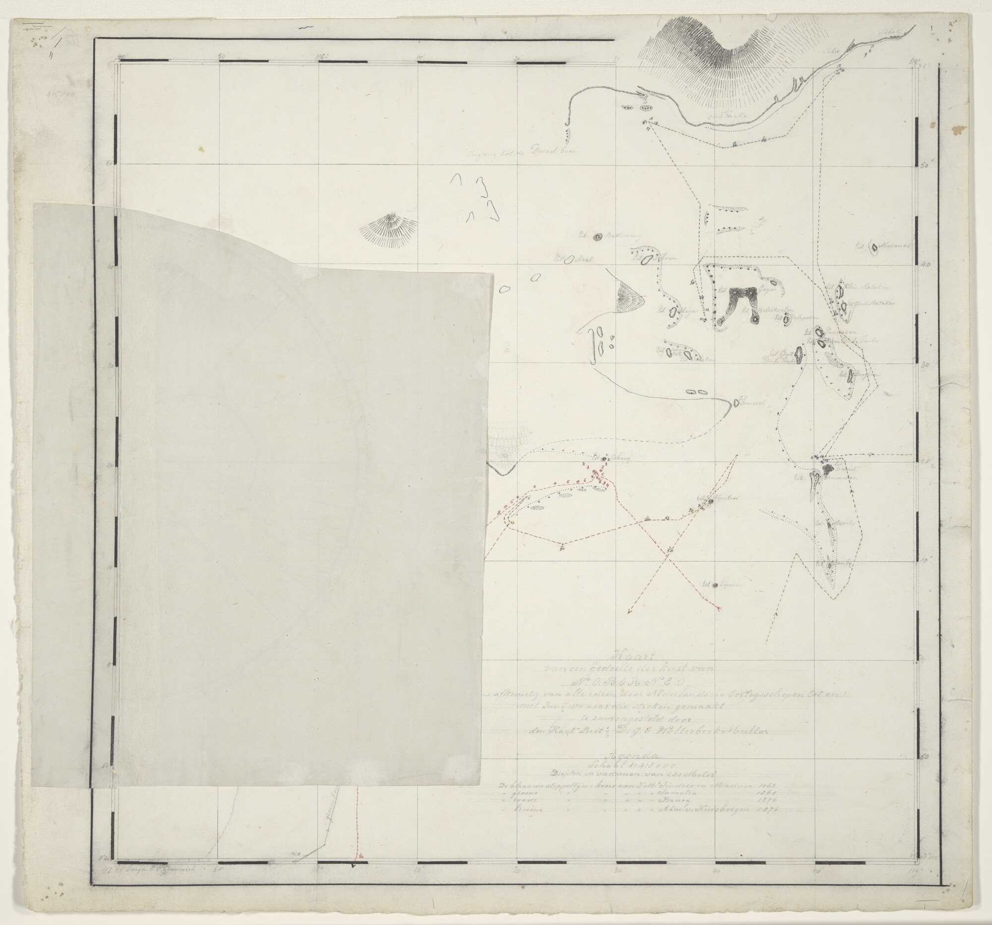 S.1072(02)49; Handschriftkaart van de noordoostkust van het eiland Borneo; zeekaart