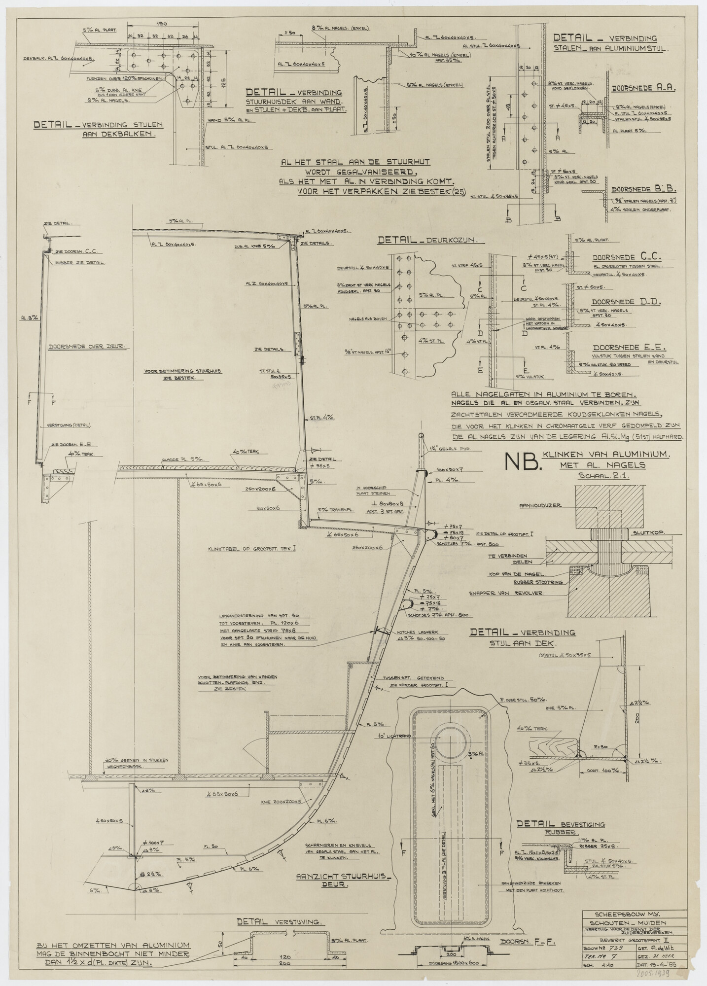 2005.1939; Bewerkt grootspant II van het directievaartuig "Breezand"; technische tekening