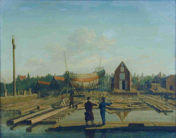 A.3731; Scheepswerf te Amsterdam; schilderij