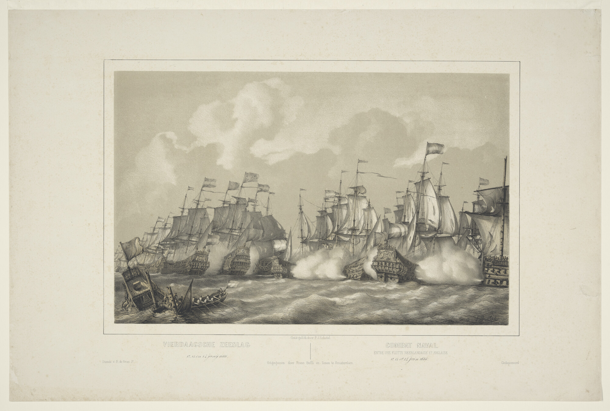 A.3002(03b); De Vierdaagse Zeeslag, 12, 13 en 14 juni 1666; prent