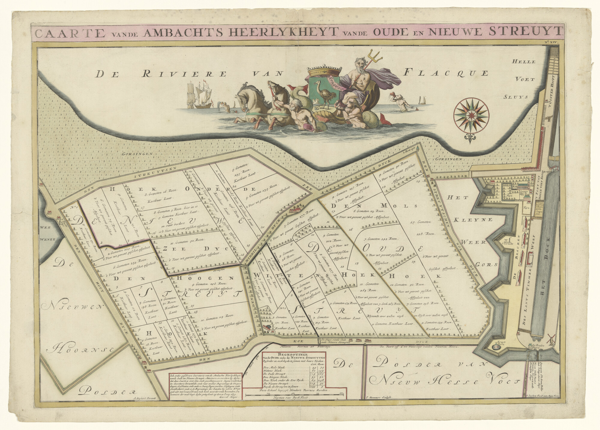 A.0149 [nr 0010]; Met de hand gekleurde kaart van de Ambachtsheerlijkheid van de oude en nieuwe Streuyt door Heyman van den Dyck; landkaart