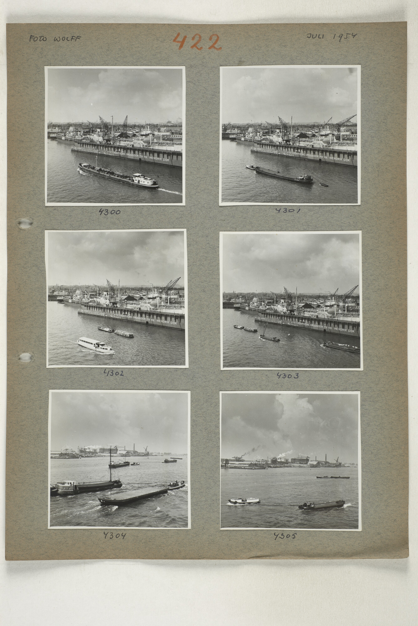 1998.2182; Omslag (voorheen ordner) met een grote hoeveelheid proef foto's van de haven en de stad van Amsterdam; omslag