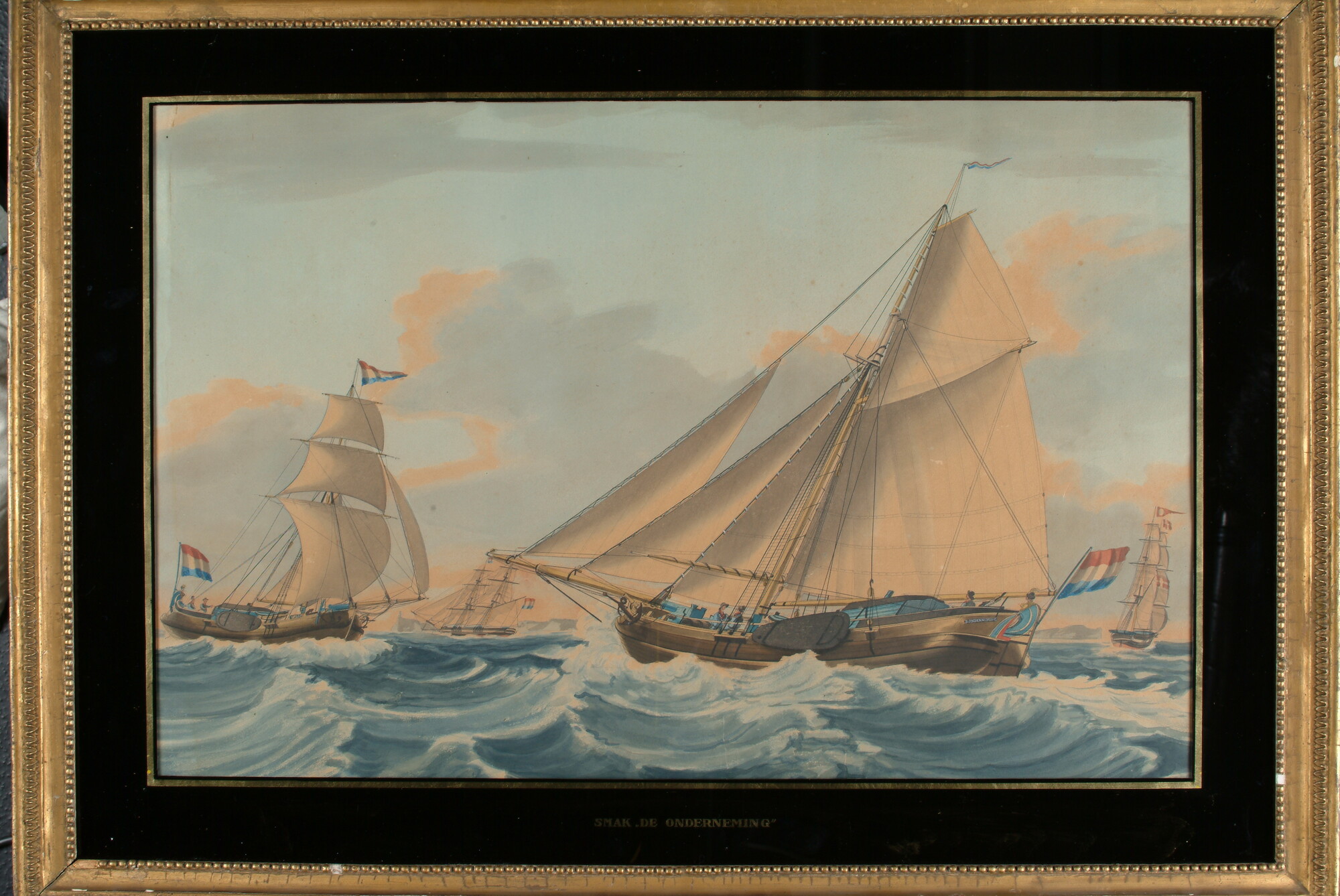 A.0149(0373); Het smakschip de 'Onderneming' voor de Deense kust; tekening