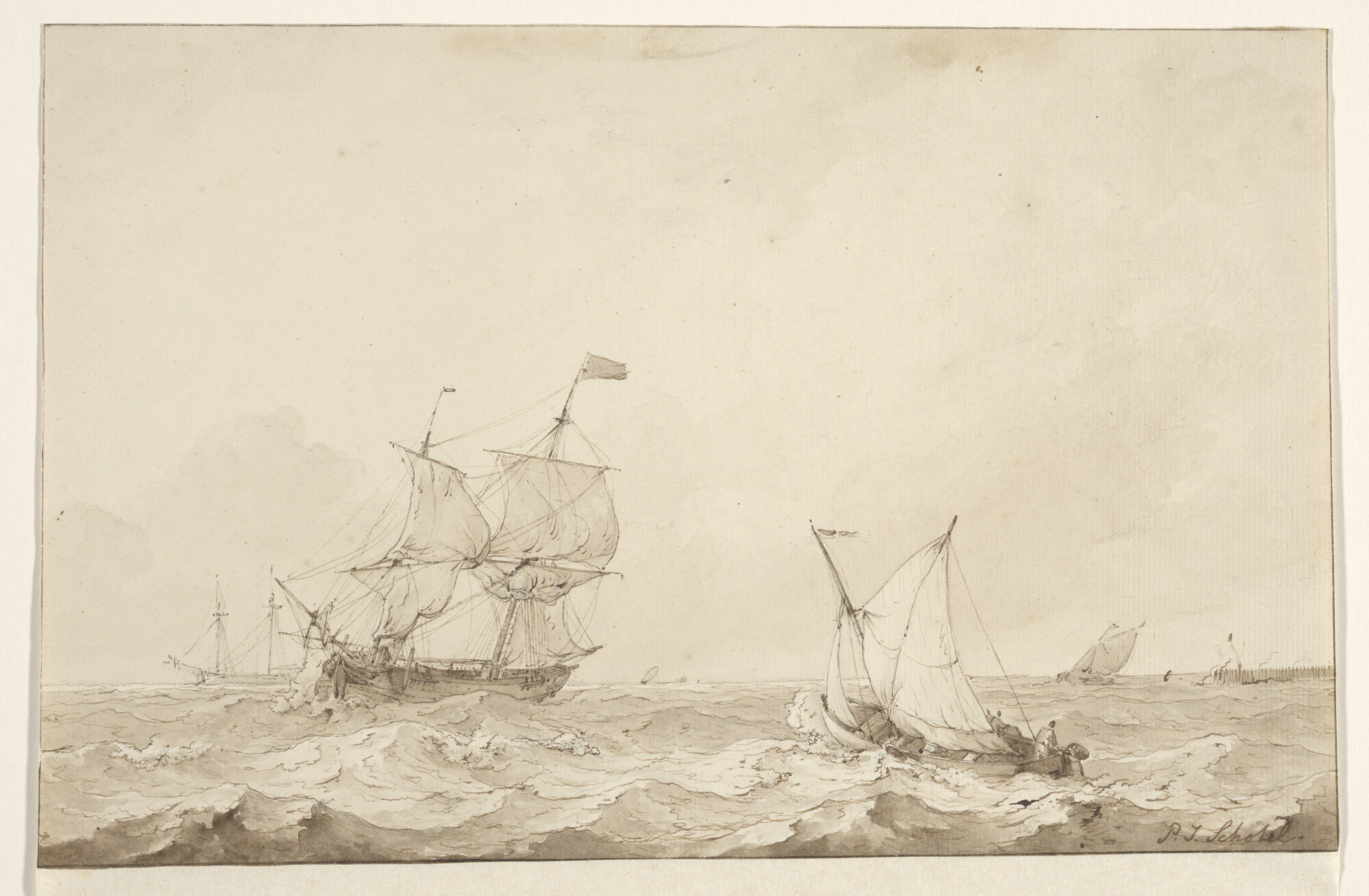 A.1662(01); Schepen op een rede; tekening