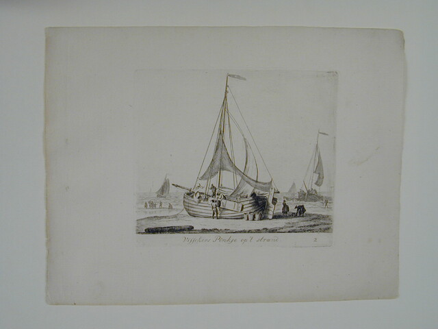 A.0072(02); Prent van een visserspink op het strand; prent