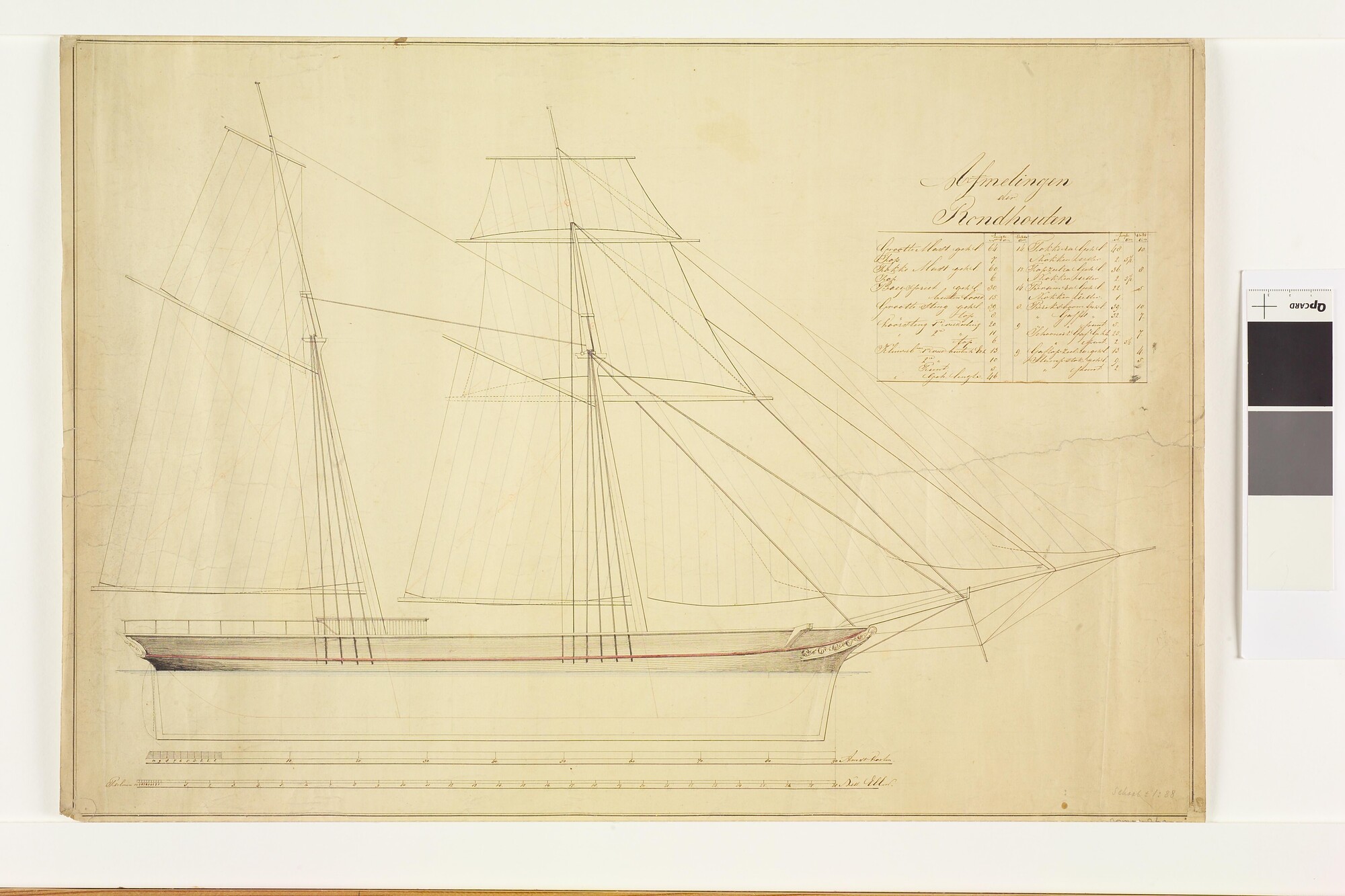 2004.4869; Tuigplan van de topzeilschoener 'Terschelling'; technische tekening
