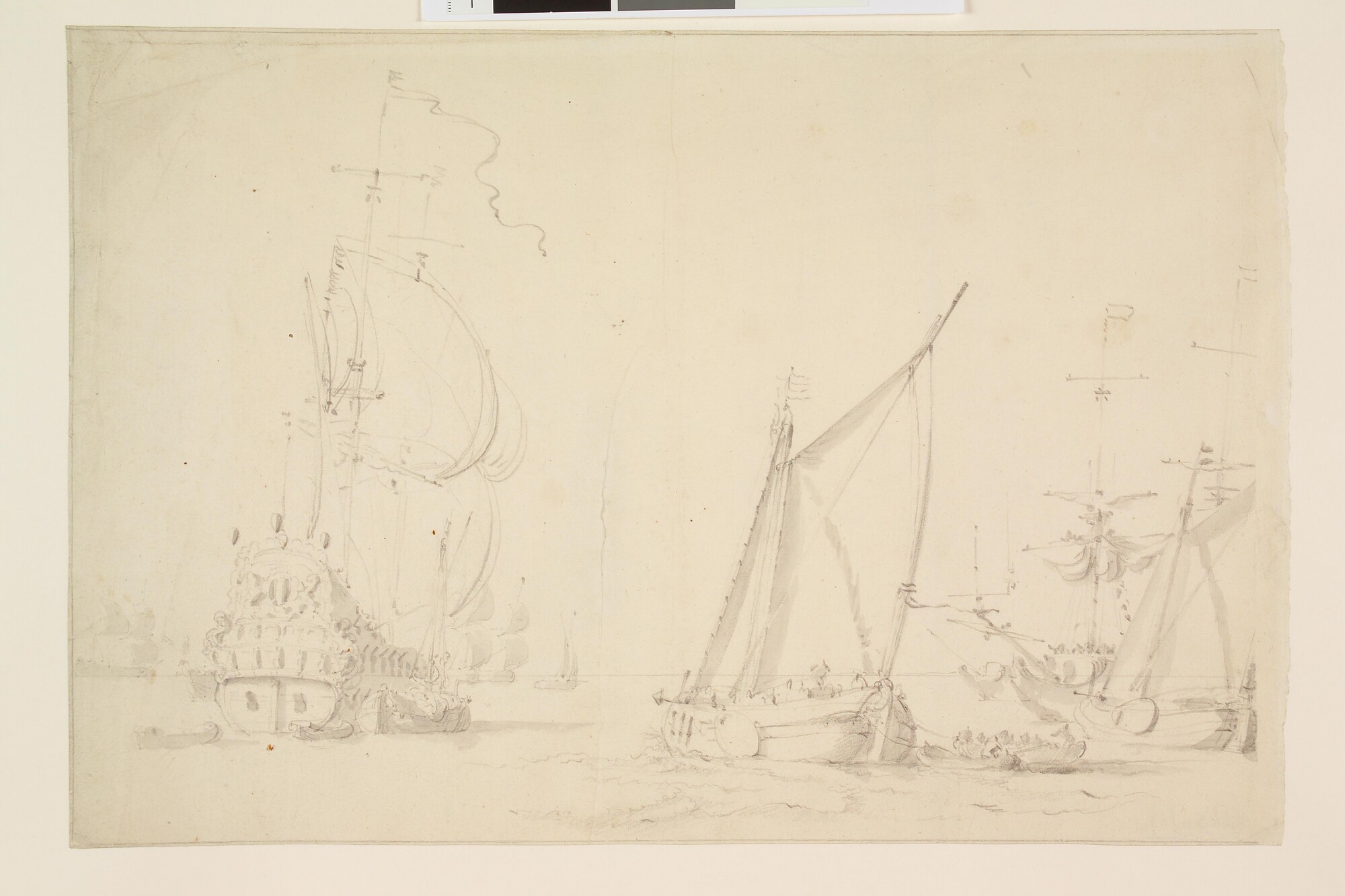 A.2630(01); Het oorlogsschip Dordrecht en andere schepen onder zeil; tekening