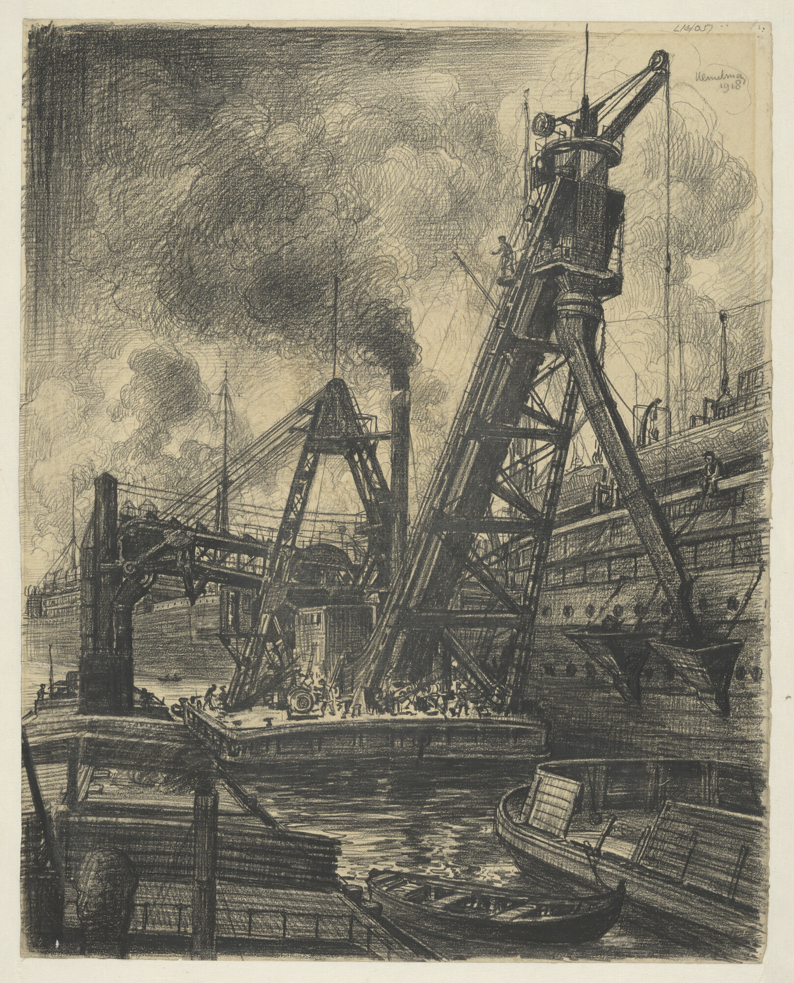 1994.5007; Het kolen bunkeren in een haven; tekening