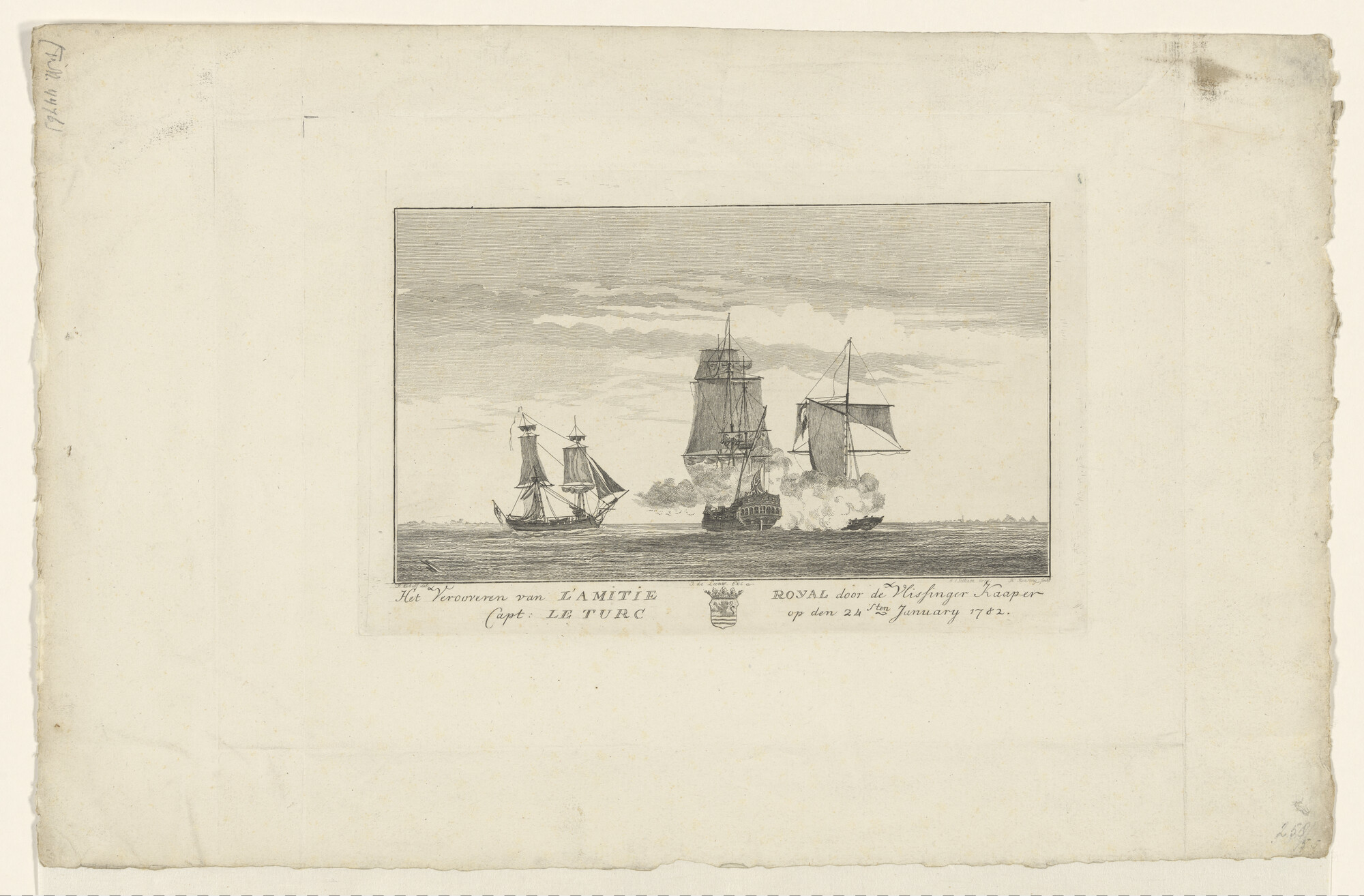 A.2160 [nr 0002]; Het veroveren van 'L'Amitie Royal' door de Vlissinger kaper Le Turc; prent