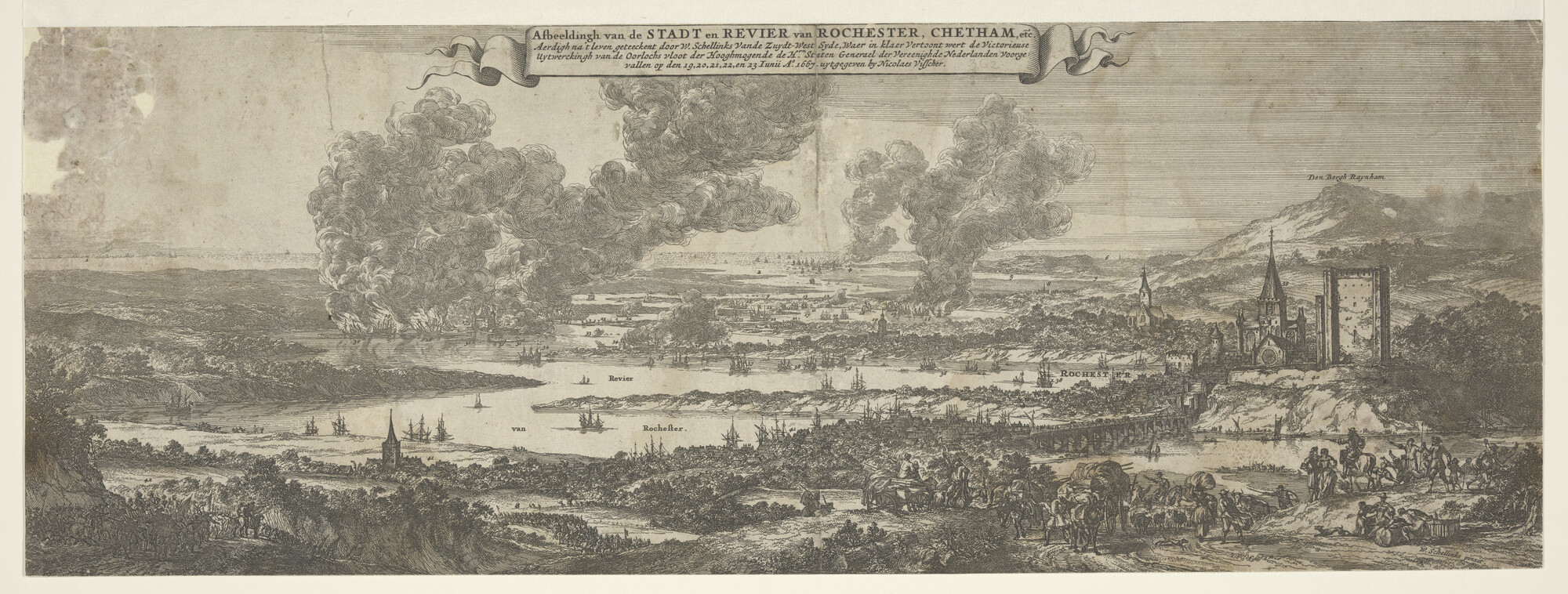 S.1282(02); De stad en rivier van Rochester en Chattam enz; prent