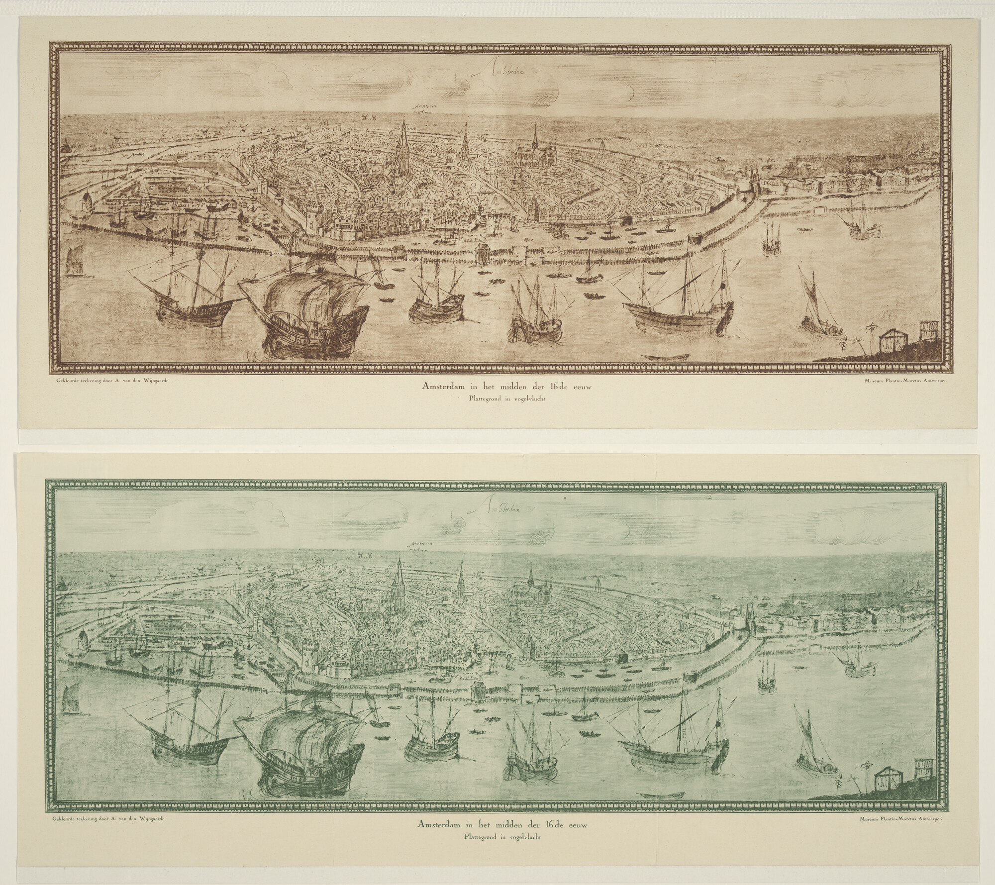 NII [volgnr. 00532]; Reproductie van een vogelvluchtgezicht van Amsterdam door Antoon van den Wijngaerde uit 1556-1561; prent