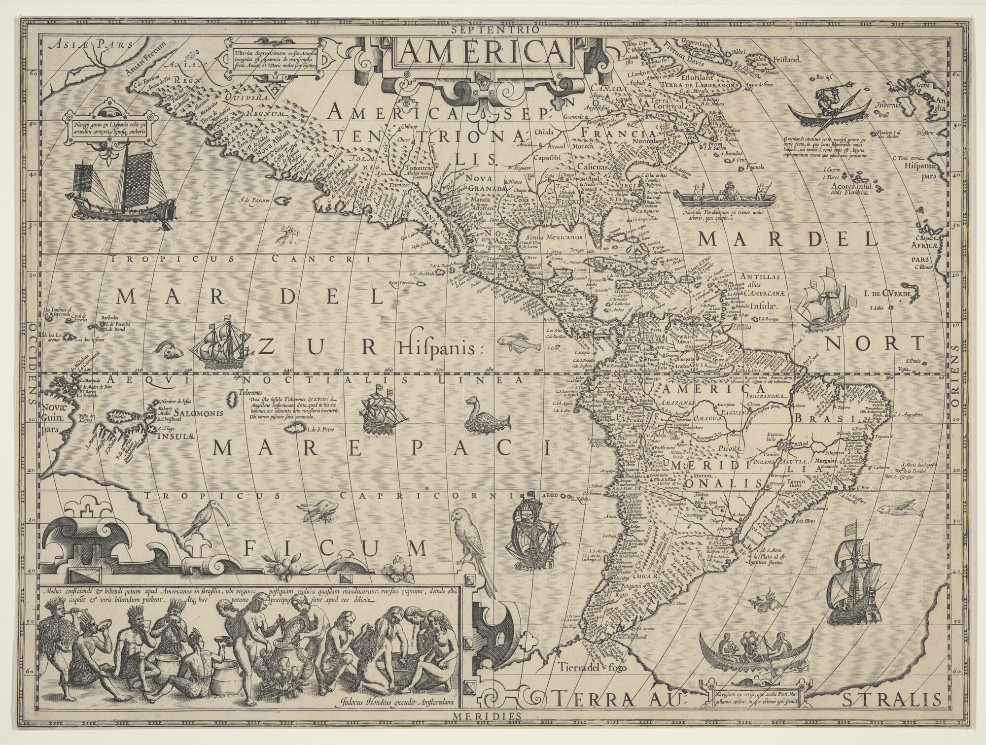 A.0145(197)11; Kaart van Amerika van door Jodocus Hondius (1563 - 1612), naar Gerard Mercator; landkaart