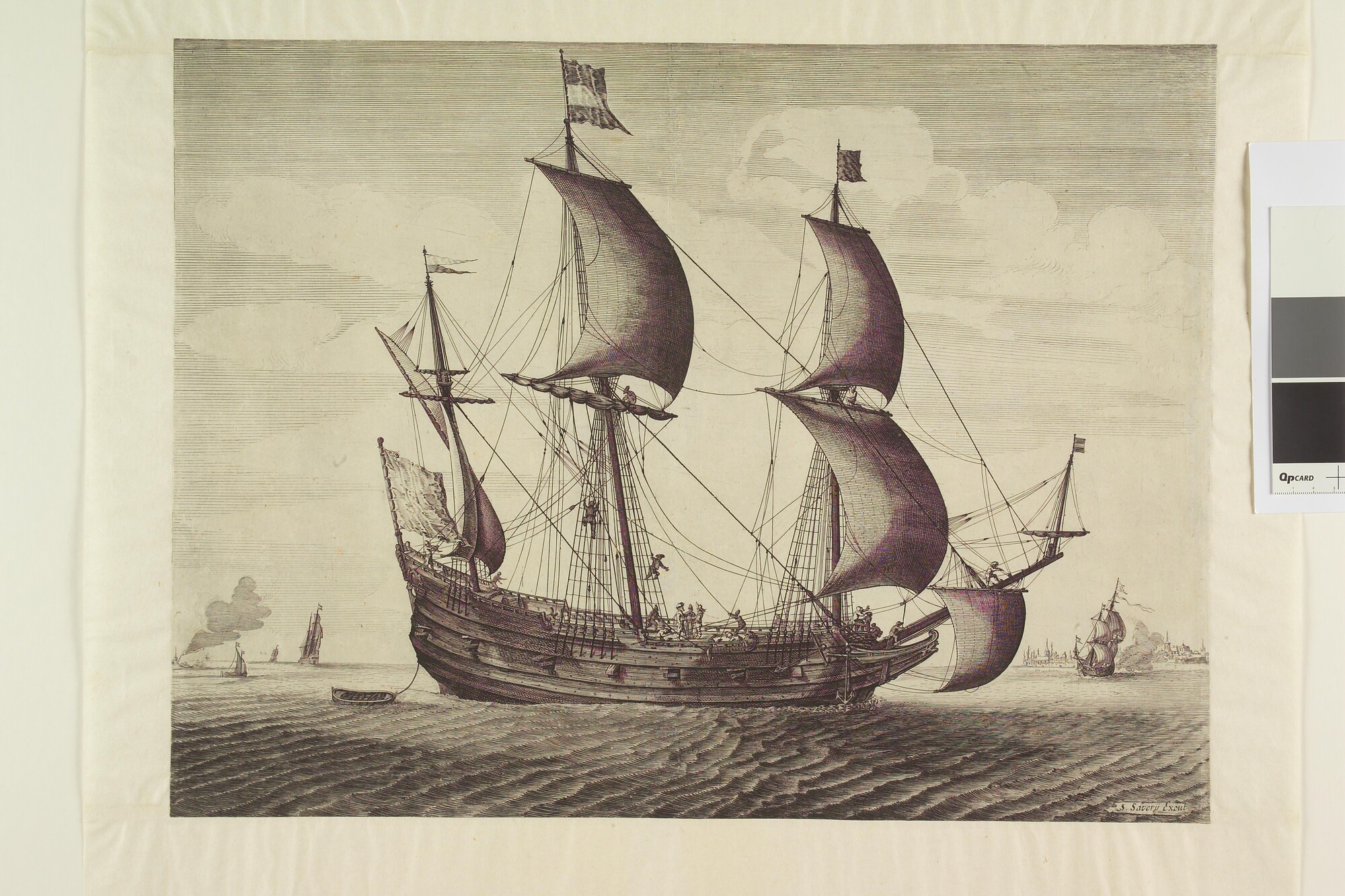 A.0145(121)4; Fluitschip, gezien op stuurboord; prent