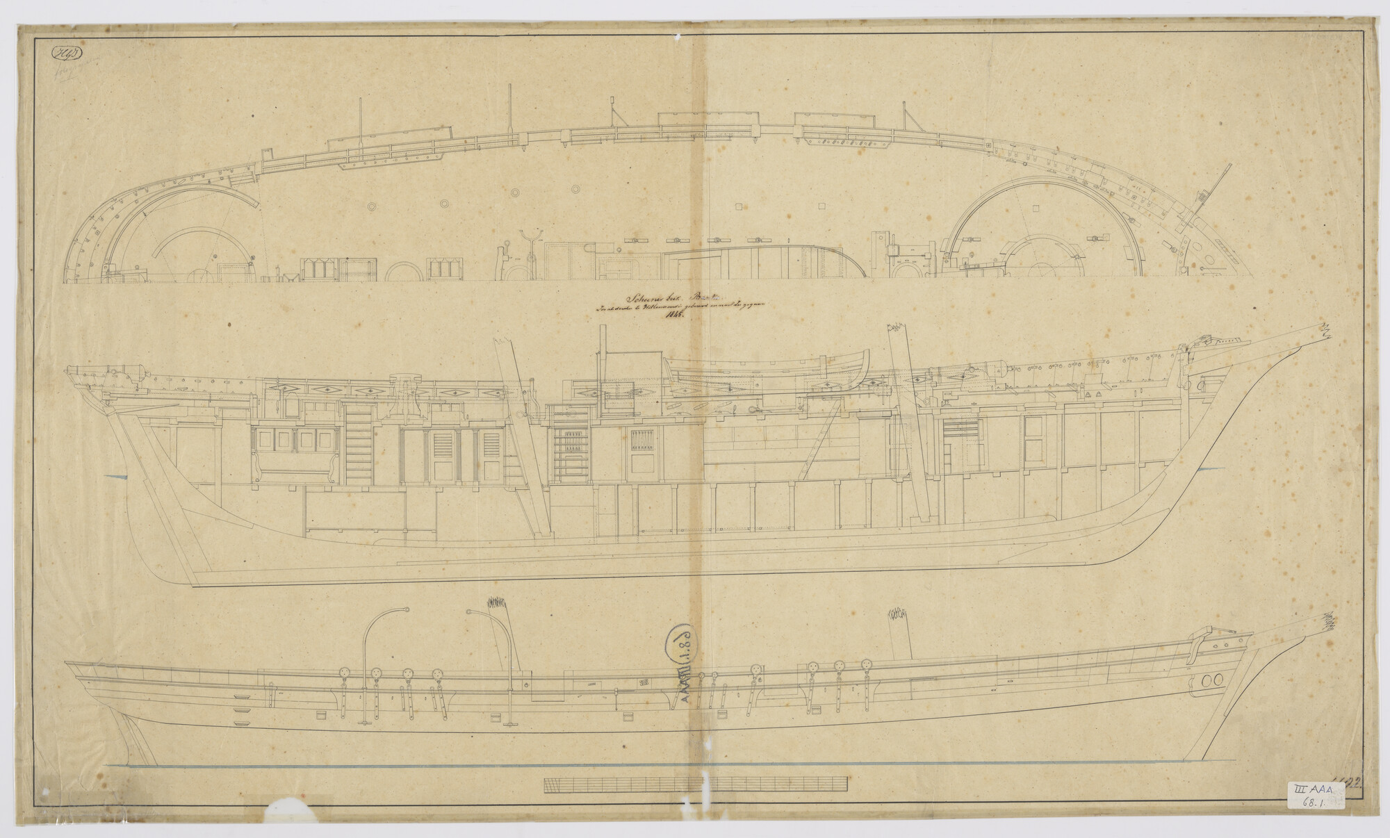 S.1214(0225)a; Indelingsplan van de schoenerbrik Zr.Ms. 'Banka'; technische tekening