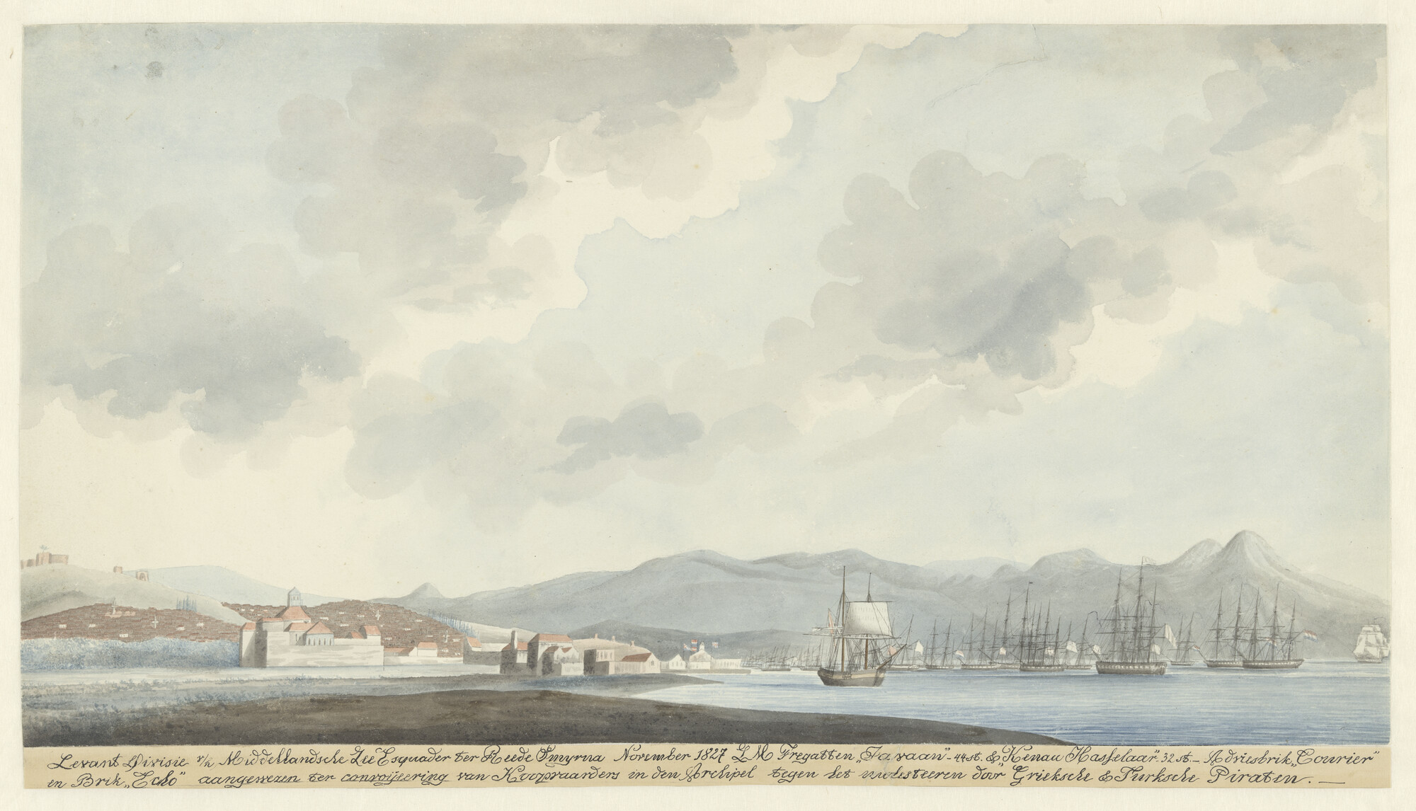 S.1277(01)27; Een Nederlands eskader ter rede van Smyrna; tekening