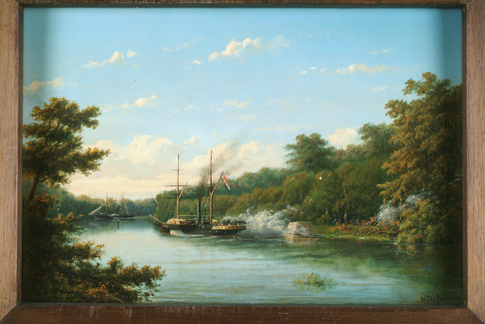 S.3460; Het raderstoomschip Zr.Ms. Celebes in gevecht bij Poeloe Kanamit; schilderij