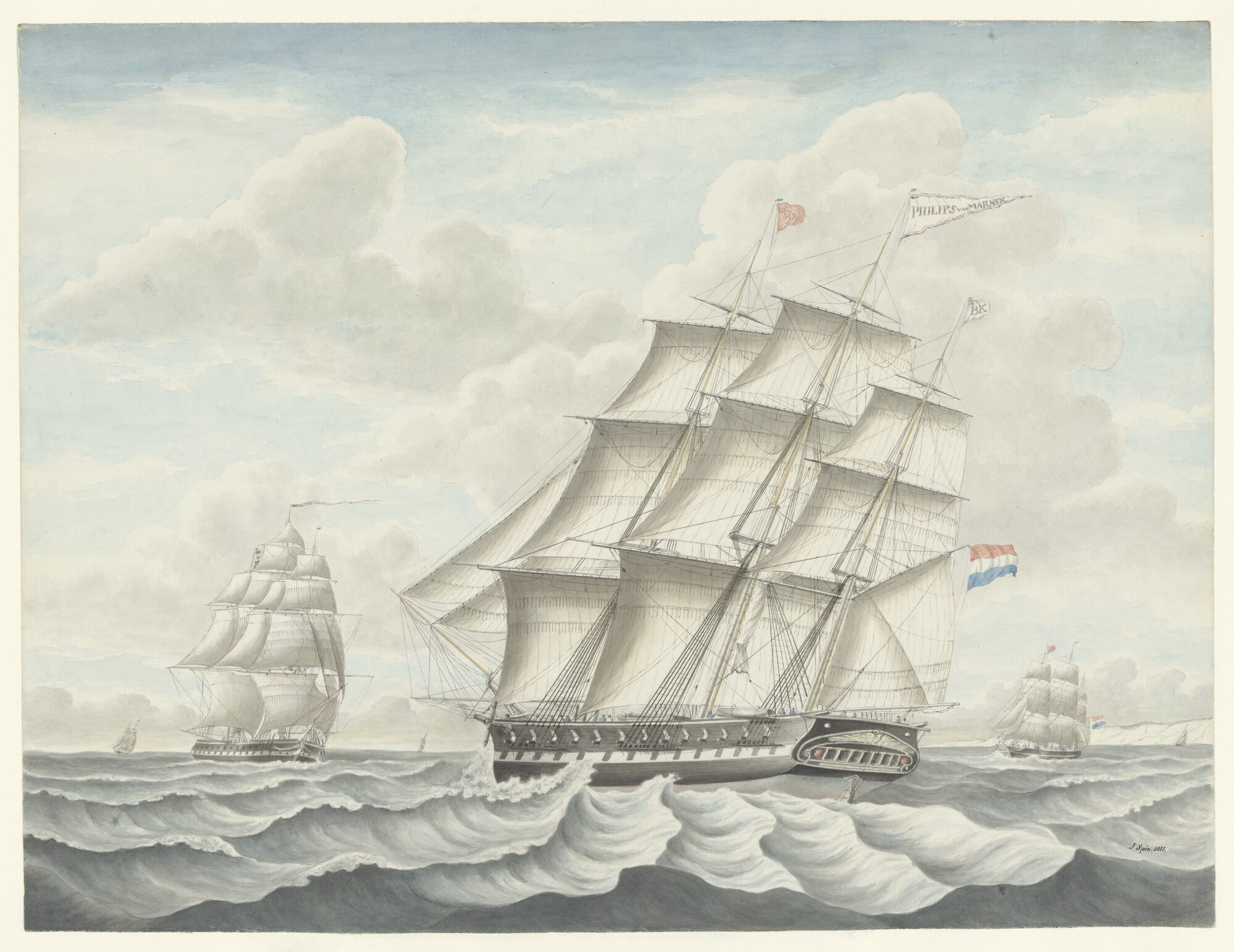 A.0149(0375); Het fregatschip Philips van Marnix; tekening