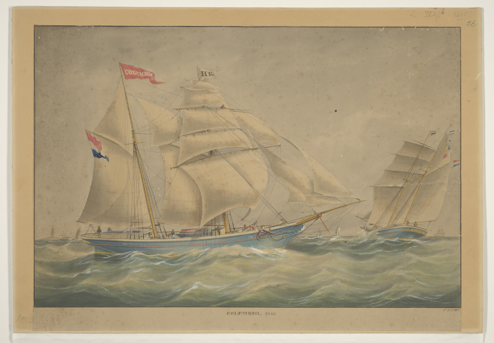 A.1825(02); Het schoenerbrikschip Columbus; tekening