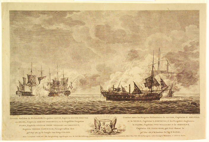 1991.0080; De Zeeslag bij Kaap St. Marie, 1781; prent