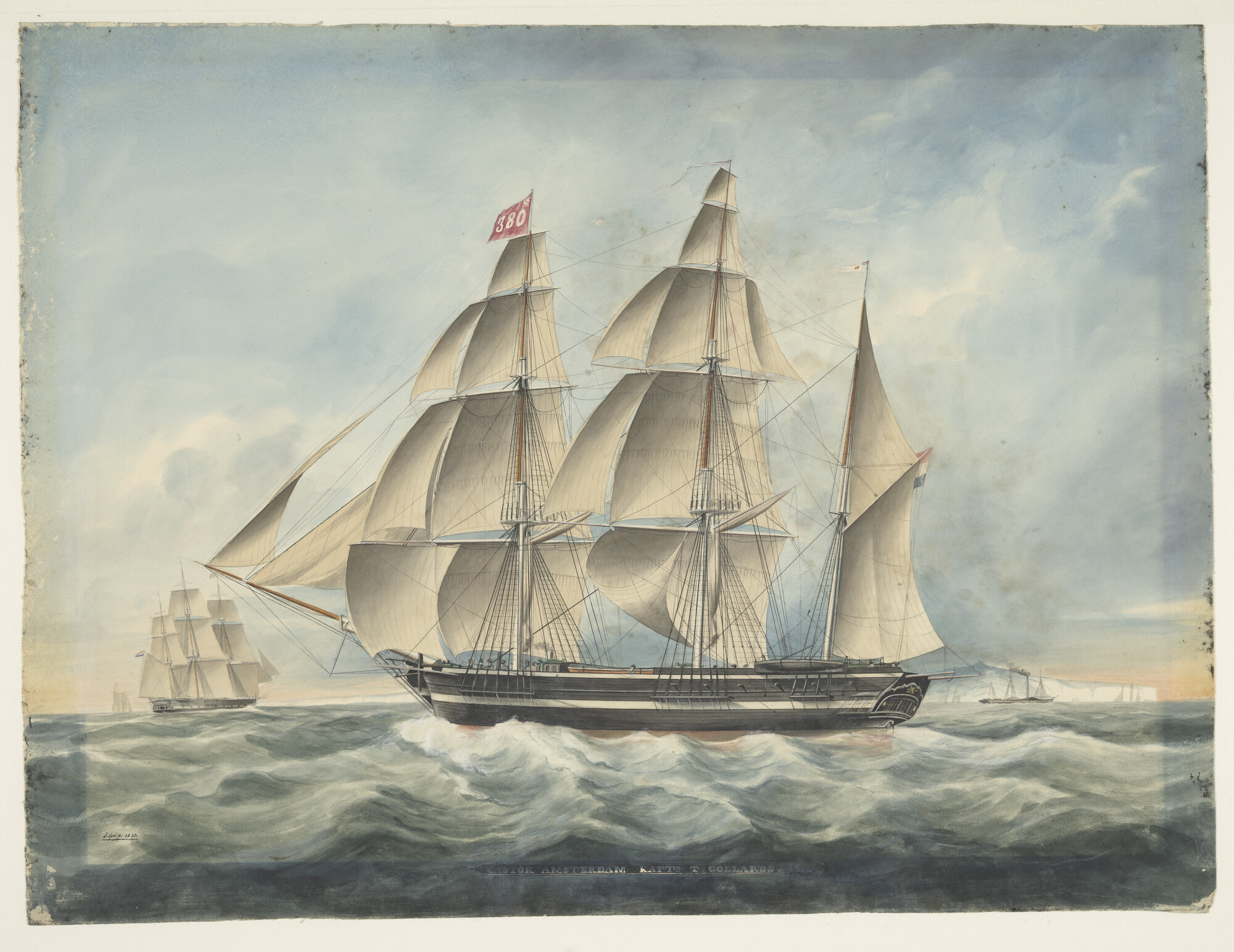 S.2227(01); Het barkschip Castor; tekening