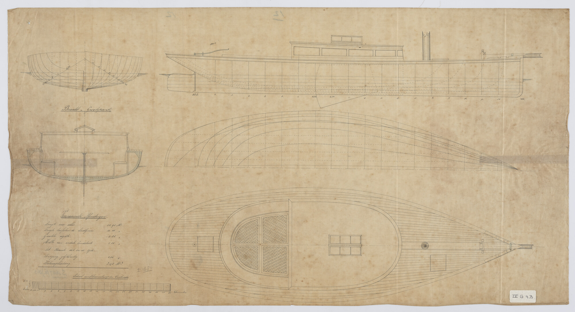 S.0687(02)063; Lijnen- en dekplan van een midzwaardjacht; technische tekening