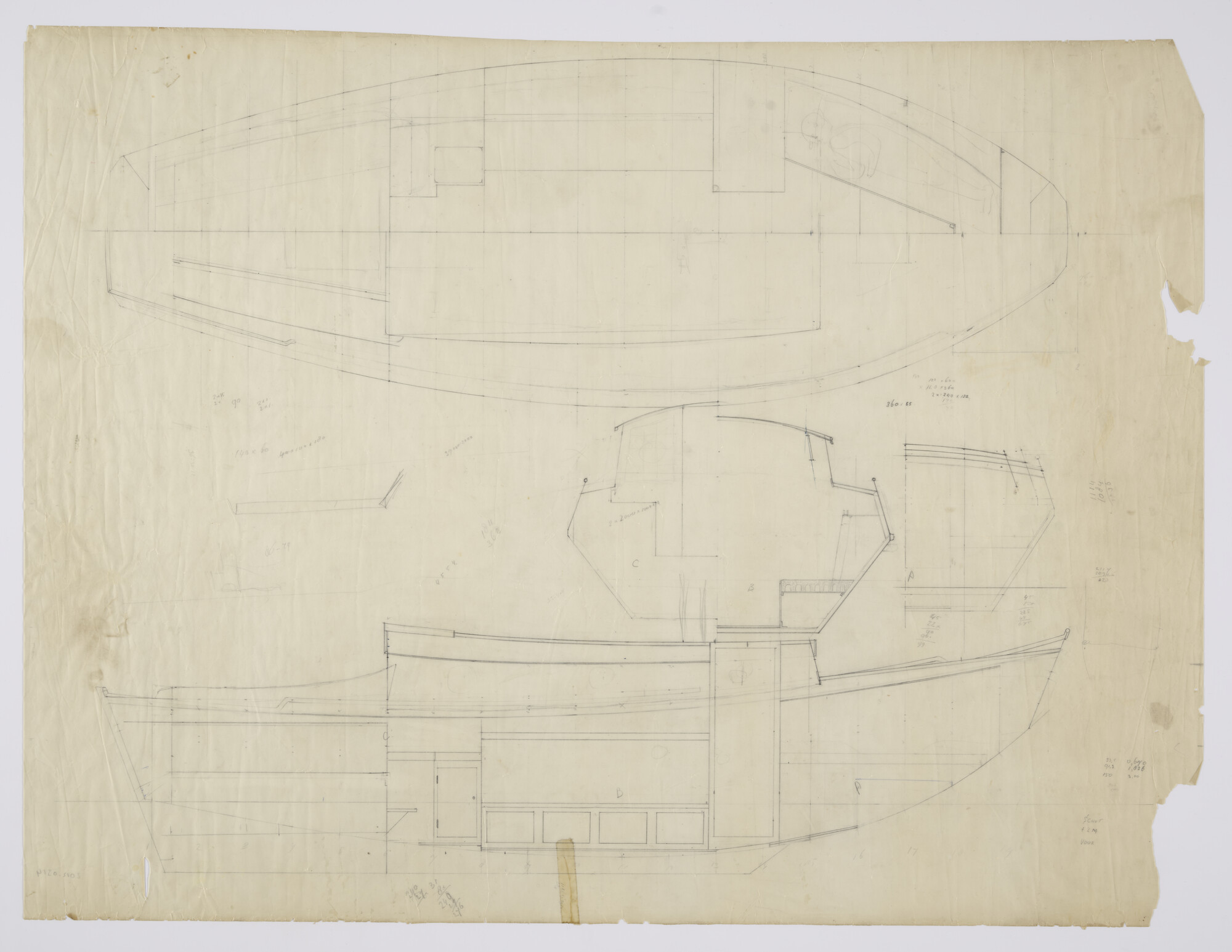 2012.0314; Constructieplan van de zeeschouw Bestevaer van 9.68 m; technische tekening
