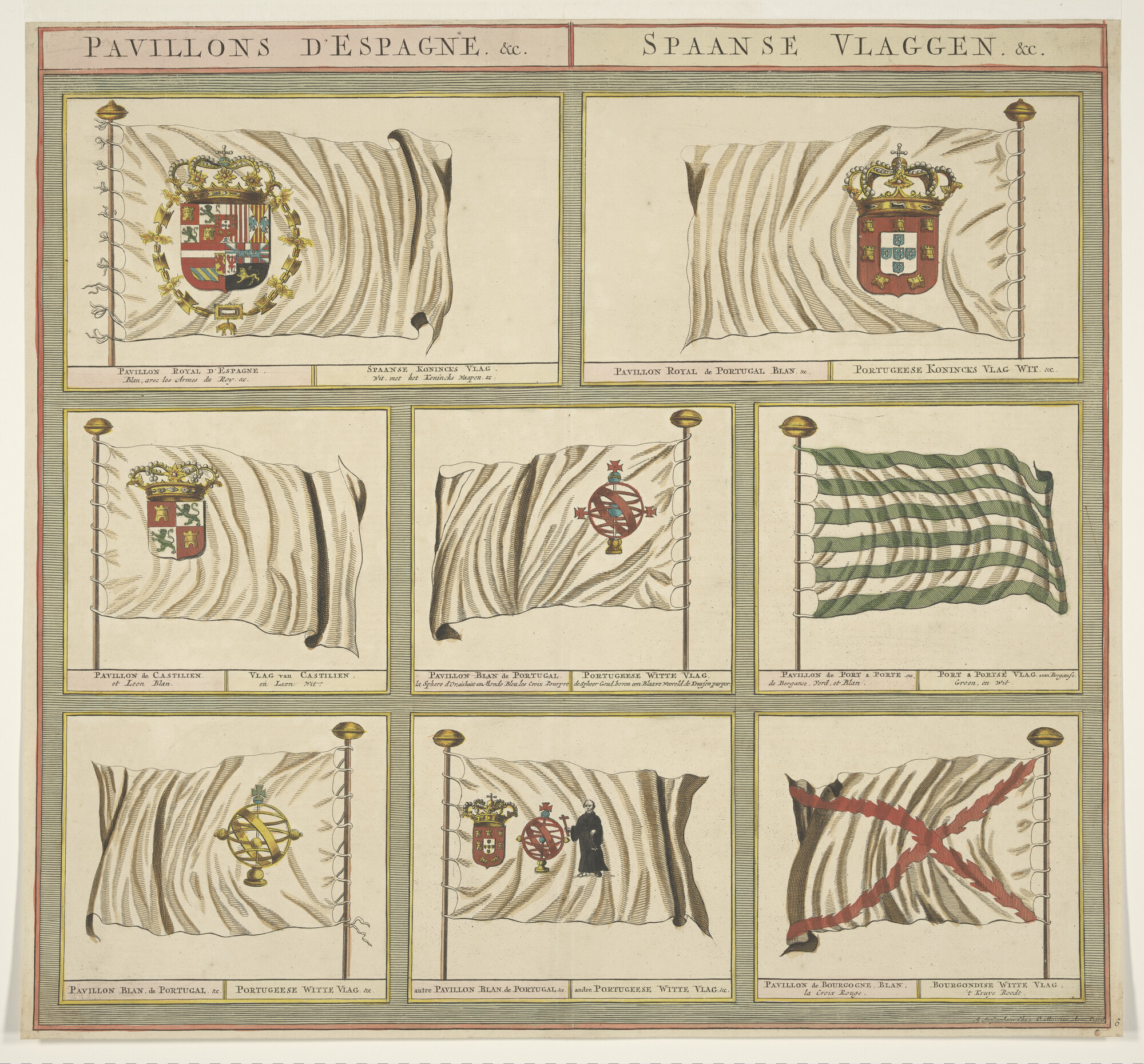 A.2855(11)06; Vlaggenkaart met 8 vlaggen uit een serie van 12 bladen; prent