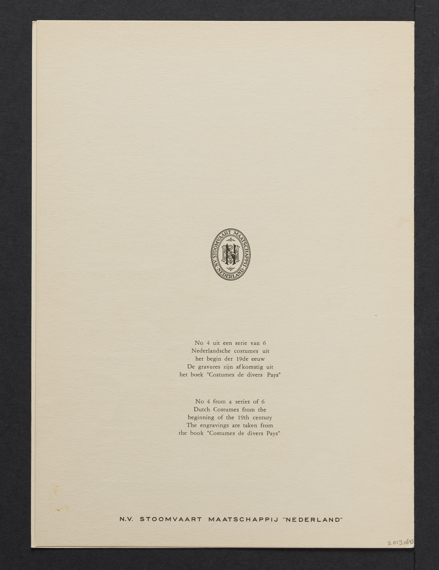 2019.0643; Menukaart voor de lunch eerste klas a/b ms. Oranje 13 april 1957; menukaart