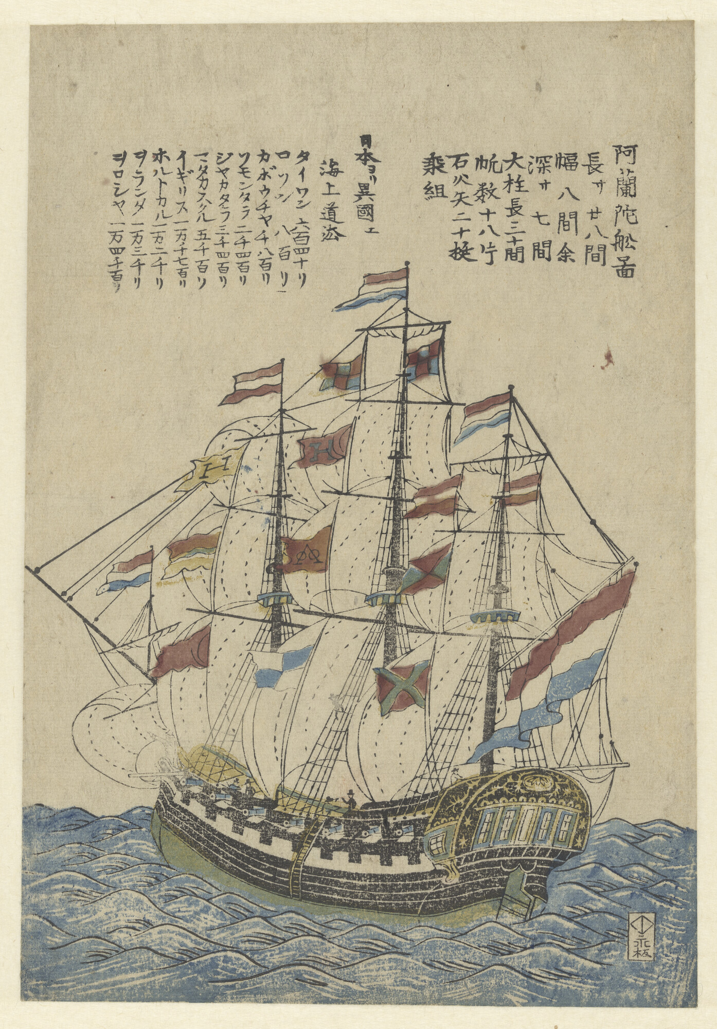 S.2247(19); Nagasaki-prent: een gepavoiseerd Nederlands koopvaardijschip; prent