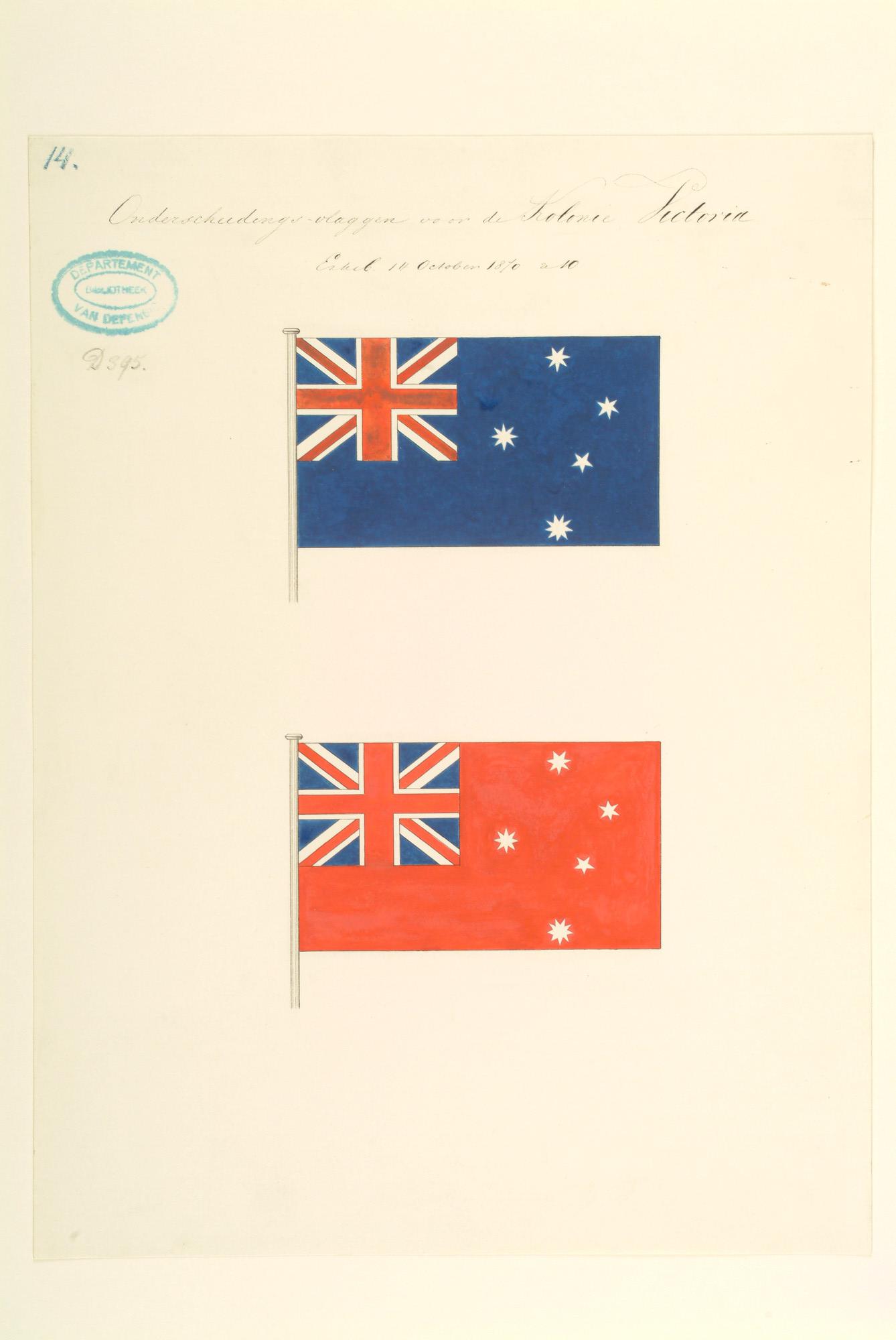 2004.1506; Twee vlaggen van de Britse kolonie Victoria (Australië); tekening